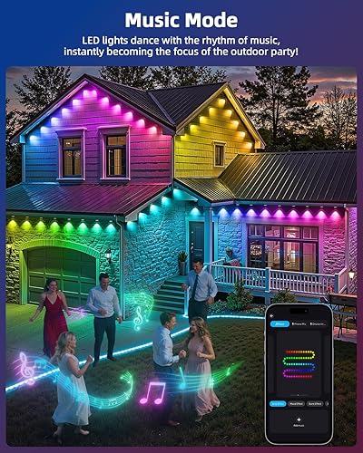 Miniatura 5 de REYLAX Luces permanentes para exteriores de 100 pies con 60 luces LED, luces de alero RGB+IC, IP67 impermeable, múltiples escenas para decoración de