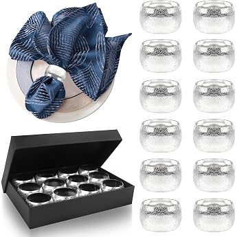 Napkin Rings Silver Pack of 12 Napkin Rings Vintage Elegant Napkin Buckles for Occasions such as Thanksgiving Wedding Christmas Family Collecting Dining Table Decoration