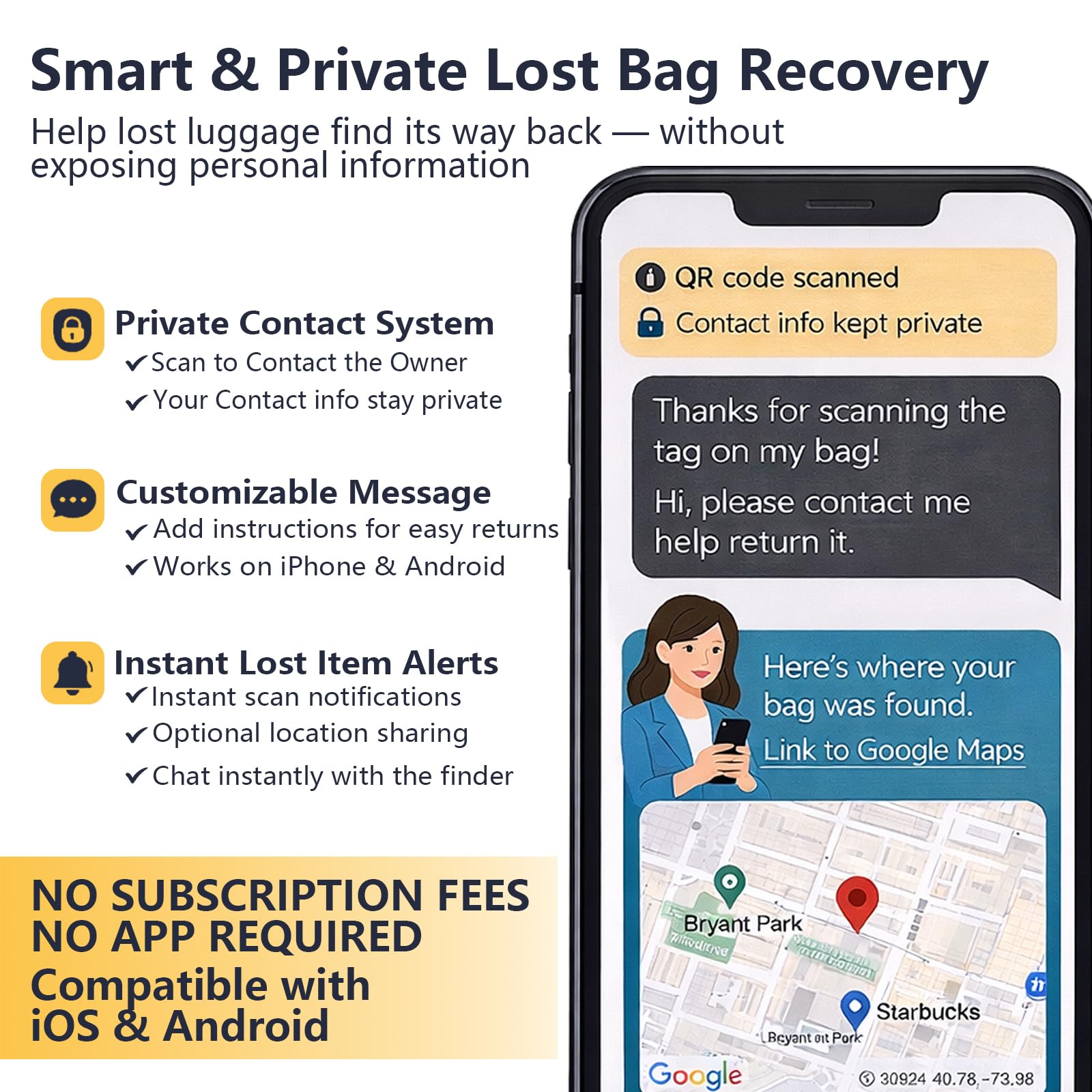 Étiquettes intelligentes pour valises, étiquettes de voyage à code QR avec protection de la vie privée et partage GPS optionnel, aucune application nécessaire, étiquettes durables pour croisières