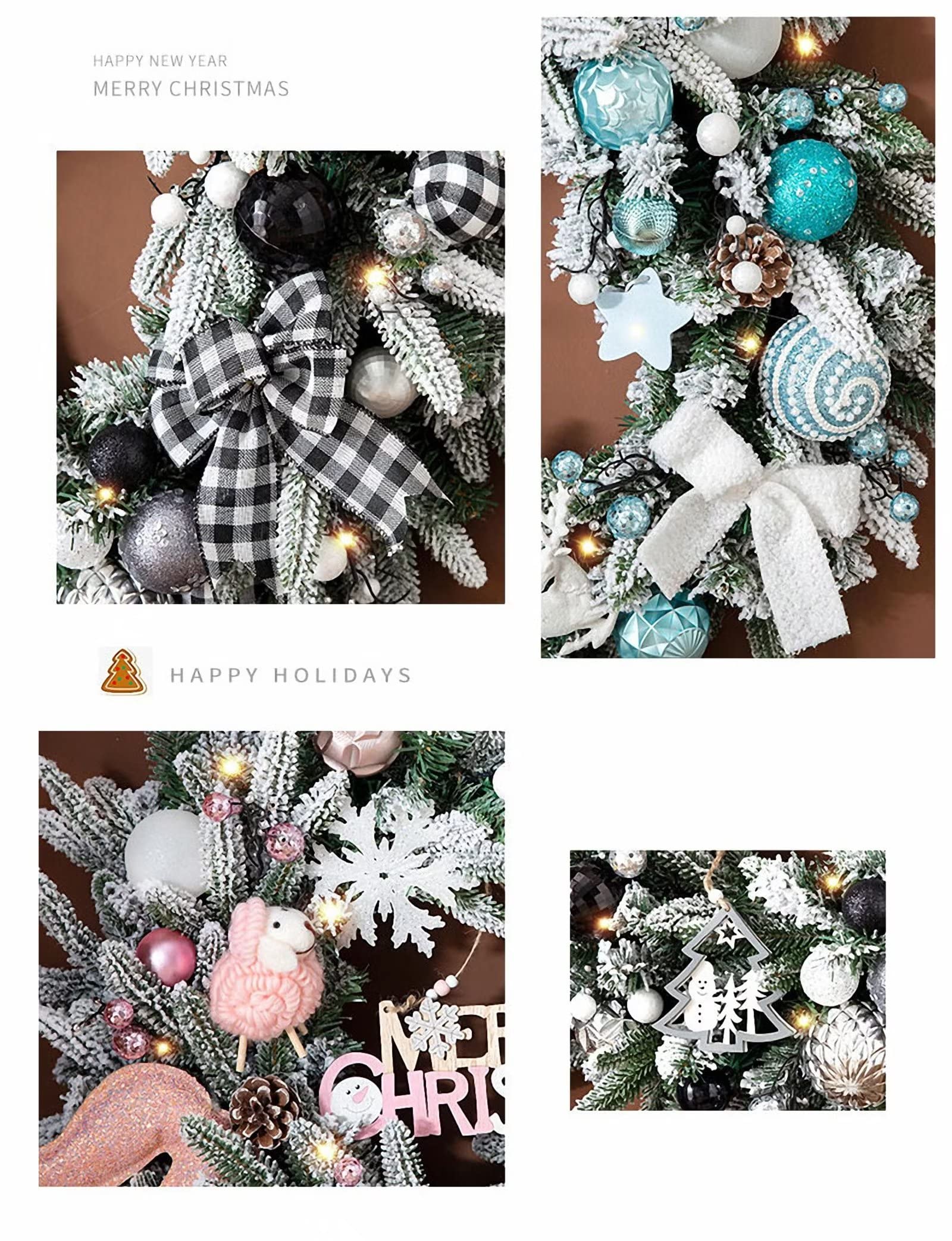 Guirnalda de Navidad de 24 pulgadas, corona artificial para puerta delantera con bola de Navidad, cono de pino, reno, calcetín de piña, decoración de puerta de Navidad, decoración de pared para