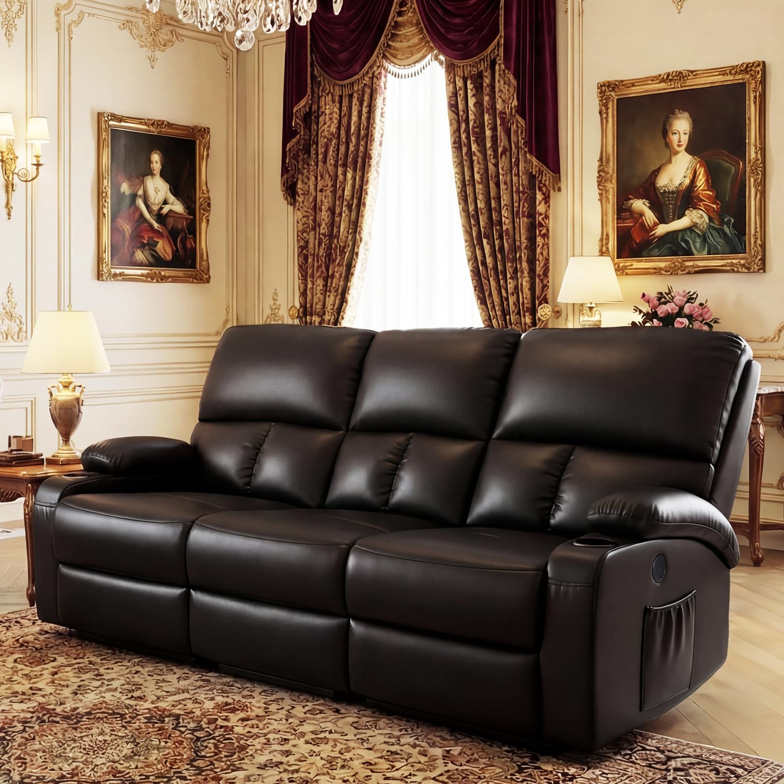 CHABATREE Home Theater Seating,RV Recliner Sofa with Massage and Heat,Manual RV Recliner Loveseat with USB/Cup Holders and Side Pocket for Living Room