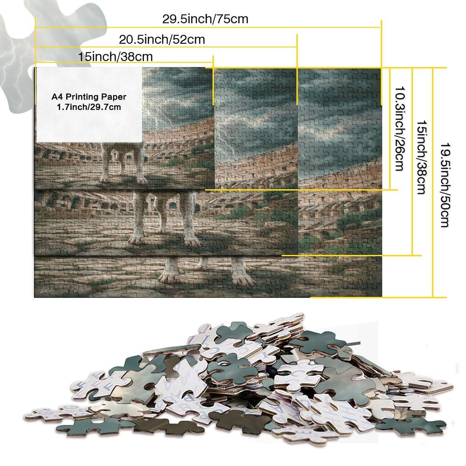 Puzzle De 1000 Piezas - Anfiteatro Romano Con Cielo De Tormenta - Bulldog - 52x38 Cm - Alivio De Estrés Para Adultos