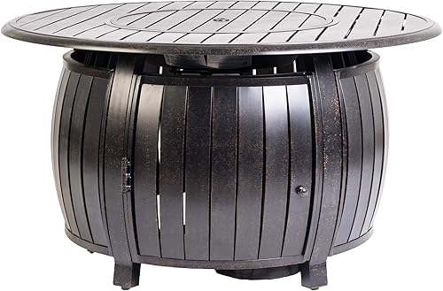 Fire Sense 61832 Grand Cooper Mesa convertible de aluminio para fogata de gas, 55,000 BTU, multifuncional, para exteriores, con tapa de cuenco de