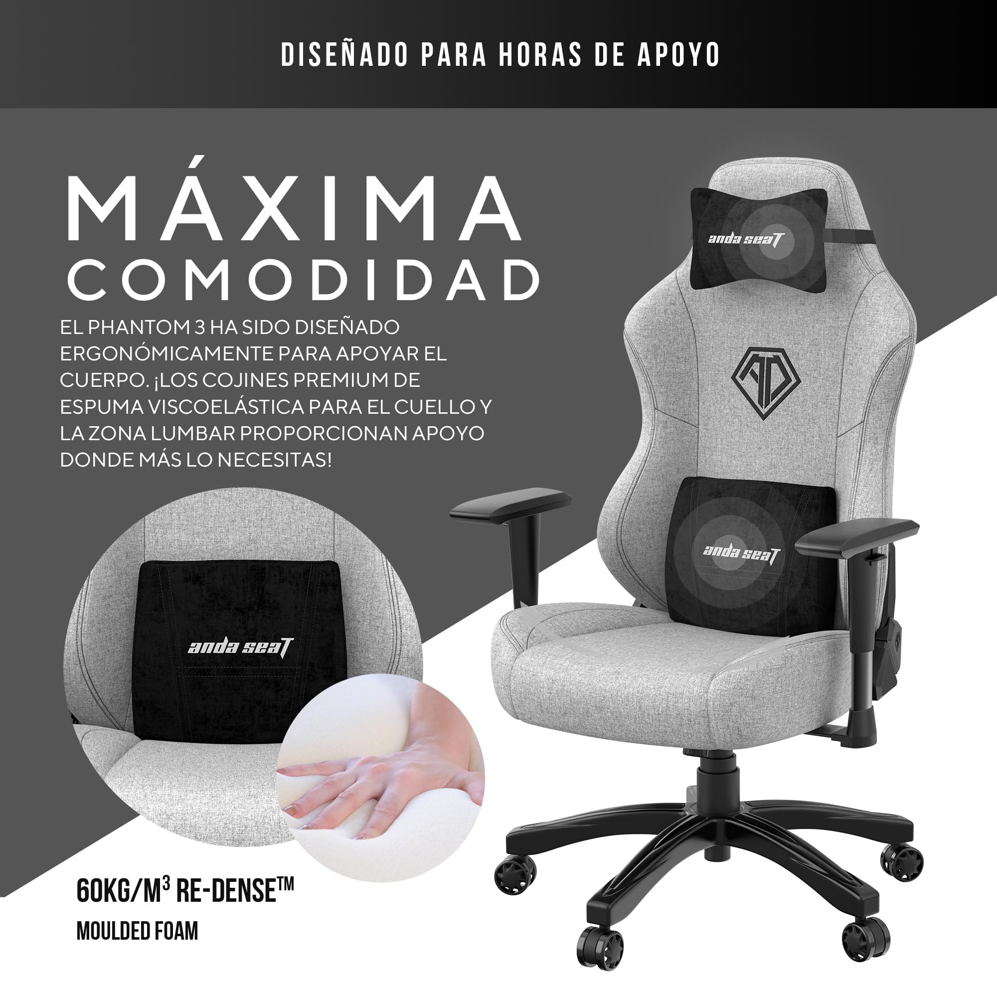 Anda Seat Phantom 3 Grande Silla Gaming, Comoda Silla Racing Gamer Adulto para Trabajo/Oficina/Estudio/Gaming, Sillas Ergonomicas para Ordenador, Ergonomic Office Desk Chair - Gris Grande