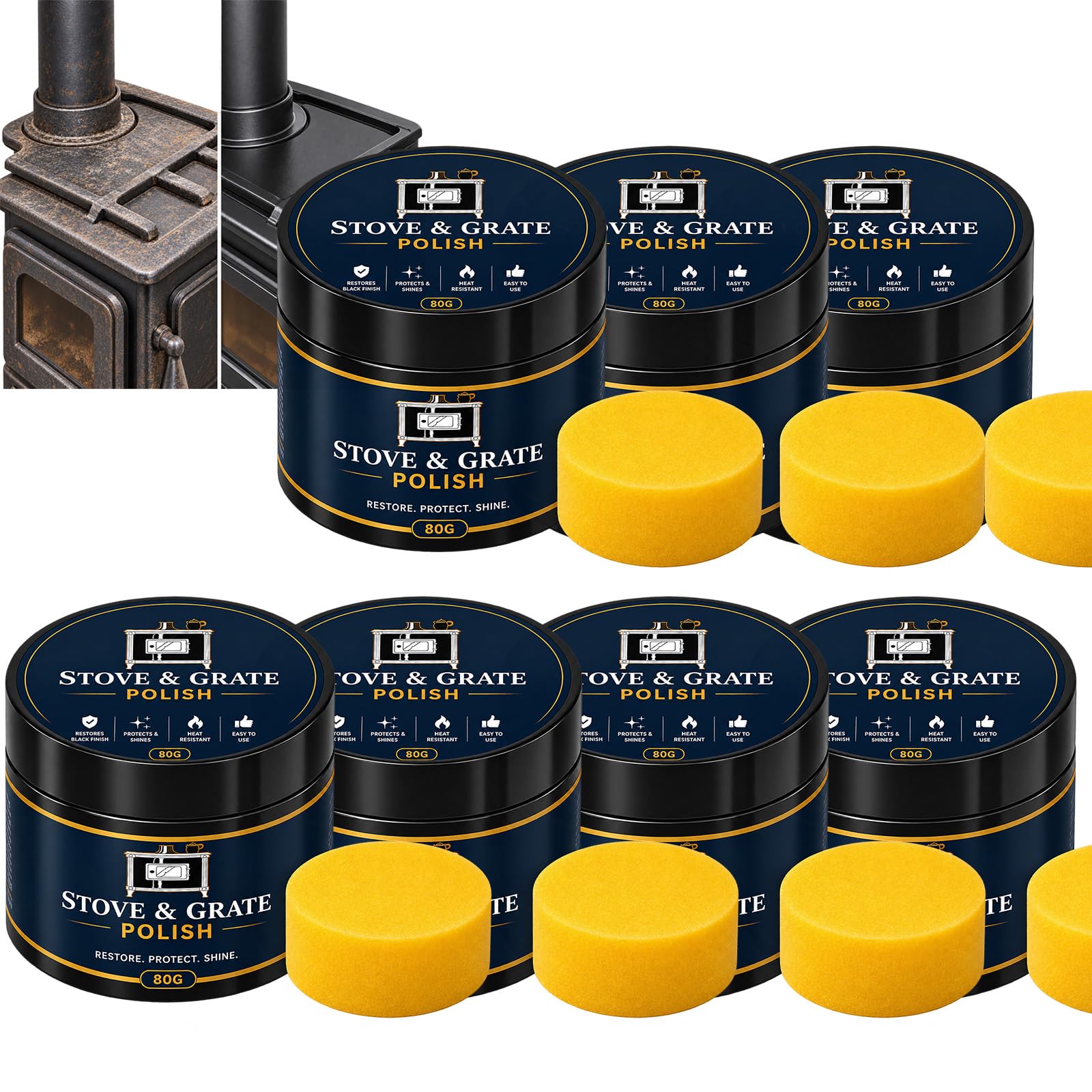Ofenrestaurationspaste, forno in ghisa per stufa a legna, forno e ruggine per camino, pasta lucidante nera per griglie, caldaie e superfici in ferro. (7pcs)