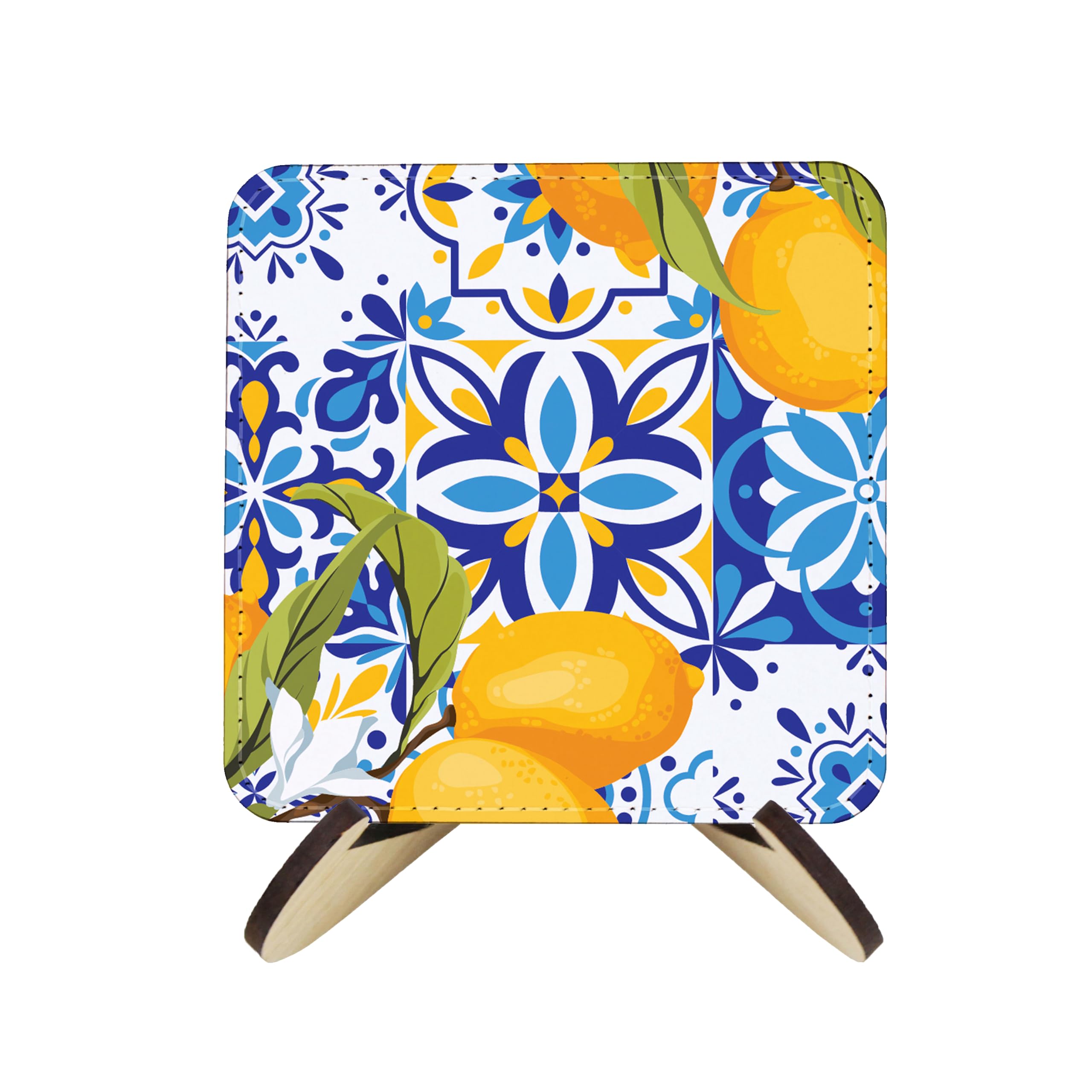 Amalfi Faux Leather Coasters - Italian Style Table Decor, 4pk with Stand