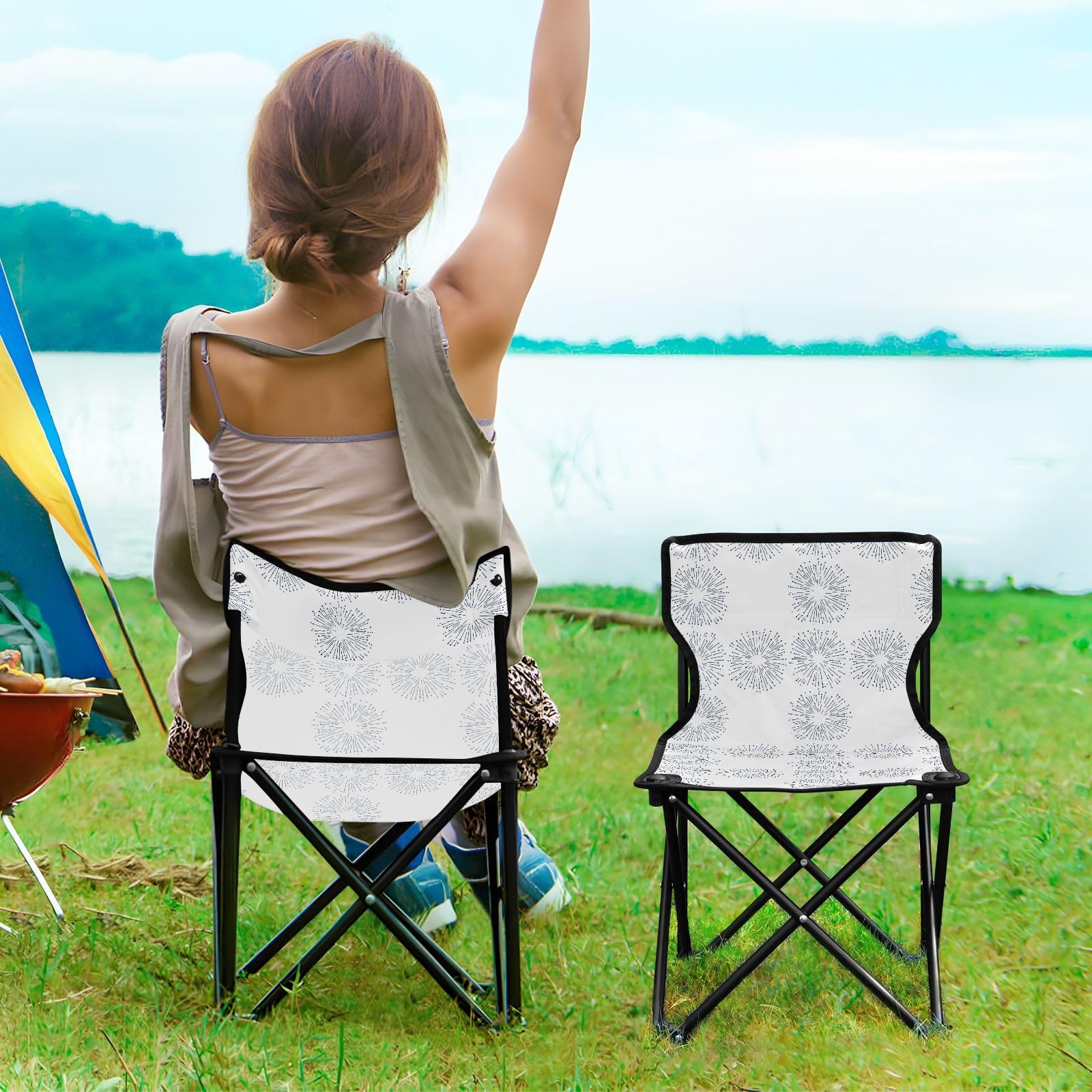 FRODOTGV Rays Ocean White Packable krzesło kempingowe lekkie krzesła plażowe torba do przenoszenia w zestawie krzesło wędkarskie do łowienia pod lodem wędkarstwo podlodowe wędkarstwo podlodowe
