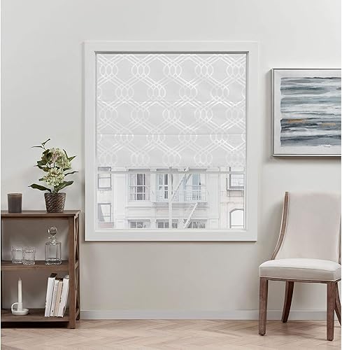 Exclusive Home Prague Trellis - Persiana romana 100% opaca de 27 x 64 pulgadas, color blanco