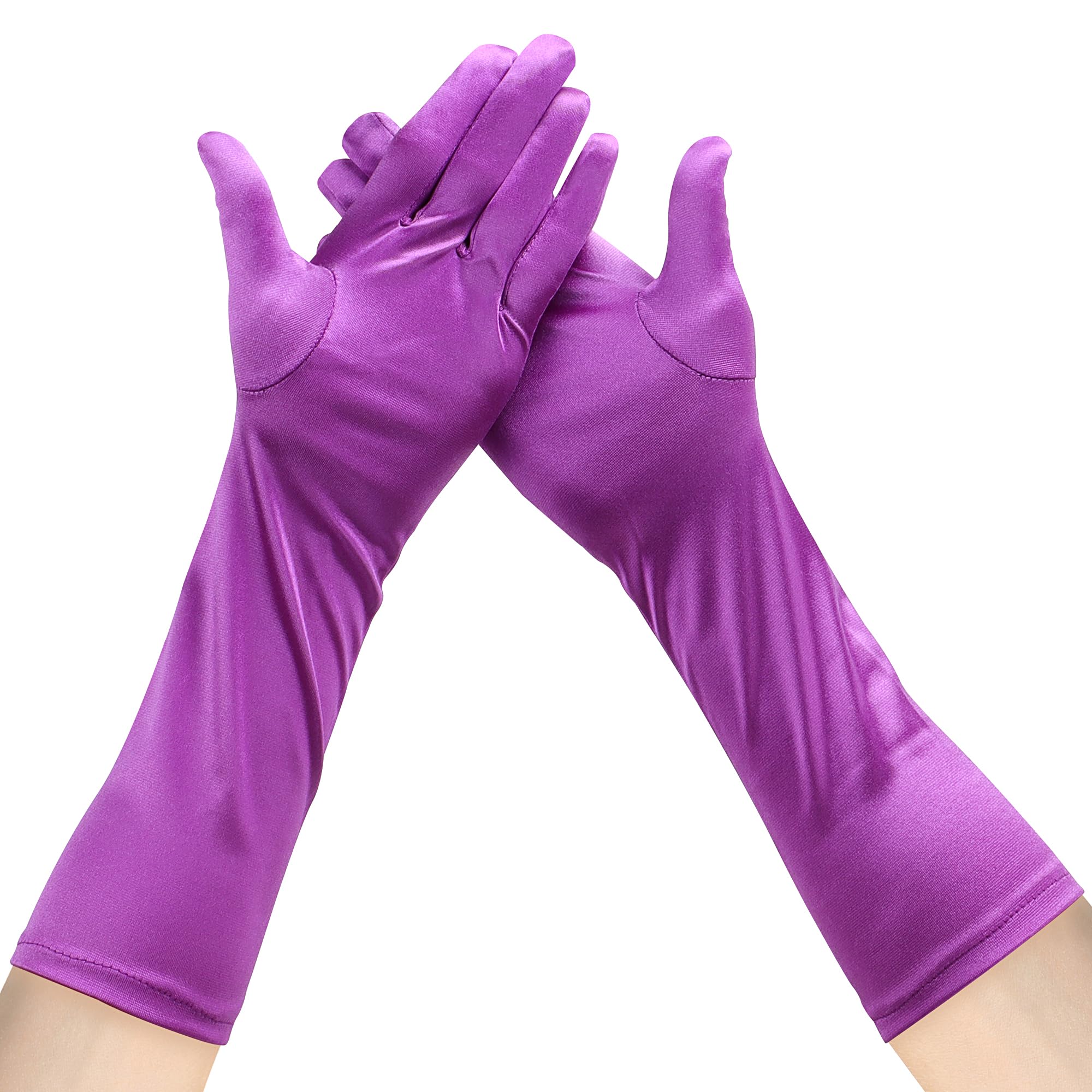 Junart Women's Purple-1Pair Long Satin Gloves 15.3" Forearm Length Gloves Soft And Breathable Gloves For Opera Wedding Party Cosplay Dance Halloween(Purple)