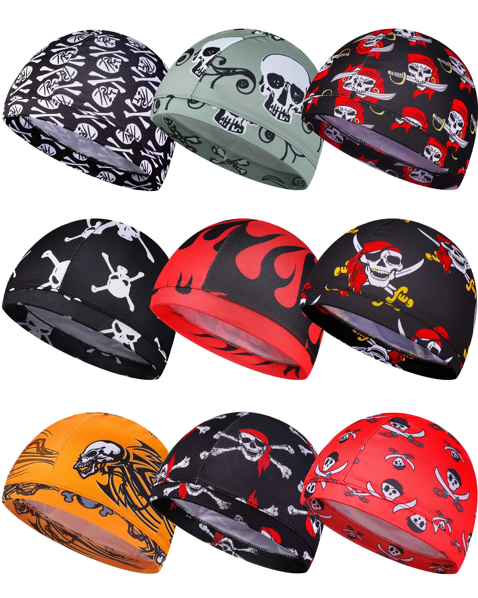 Jeere9 Pcs Cooling Skull Cap Camo Liner Sweat Wicking Lightweight Cycling Cap Running Head hat for Men Women