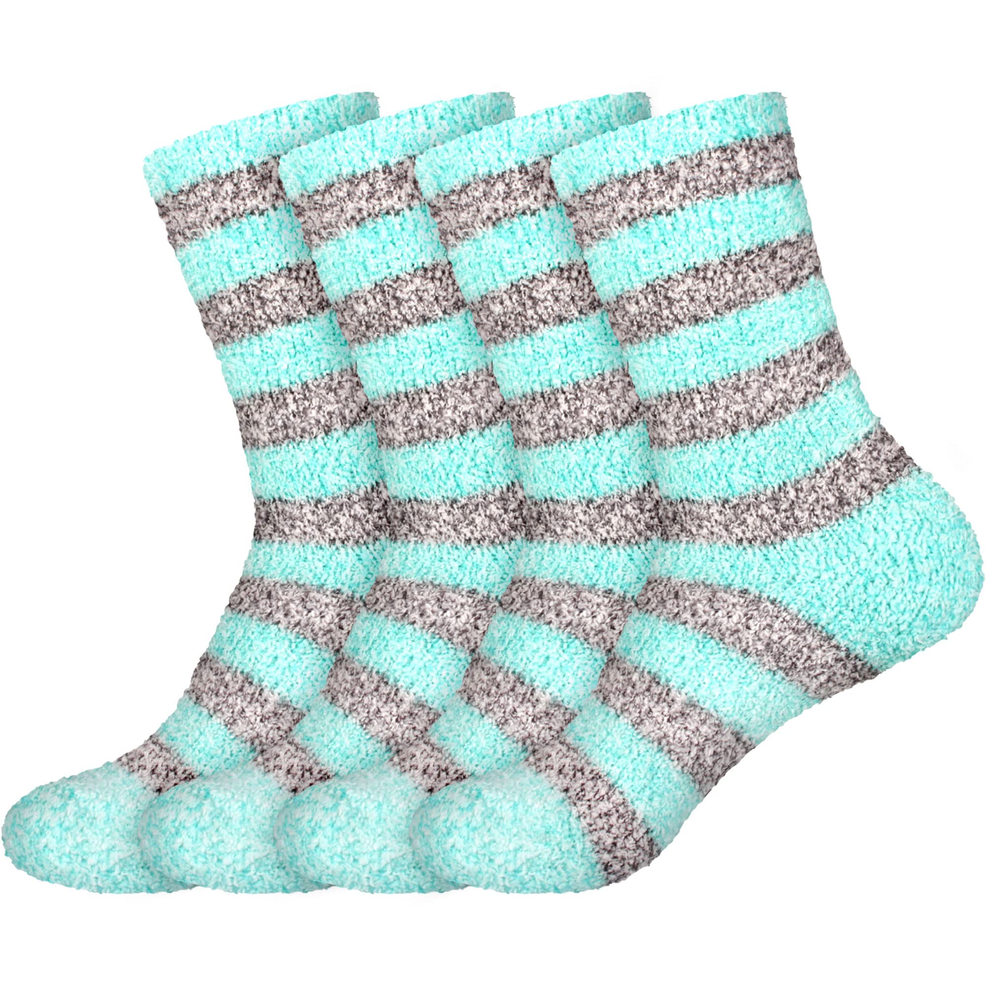 BambooMN Women's Soft Fuzzy Warm Cozy Striped Solid Socks - 4 Pair Value Packs