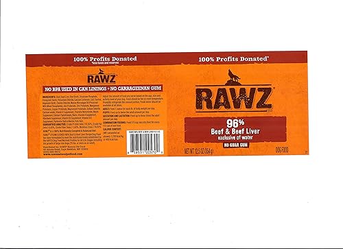 Miniatura 5 de Rawz 96 % de comida húmeda enlatada para perros, paquete de 12 latas de 12.5 onzas (carne de vacehígado de ternera)