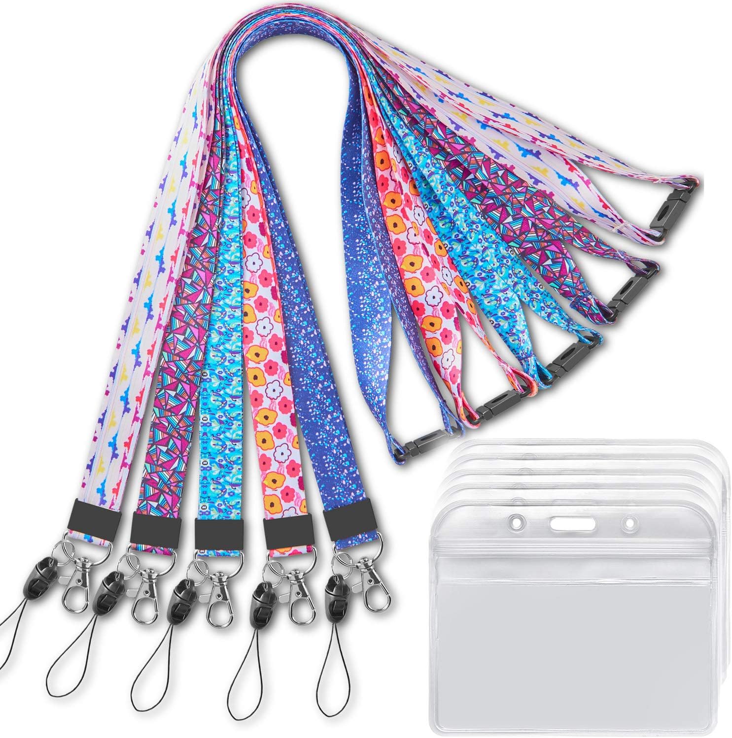 YOUOWO 5 Pack Lanyard with ID Badge Holder Horizontal,for Keys Card Cruise,Breakaway Safety Lanyards Neck Office Wide 0.79 inches