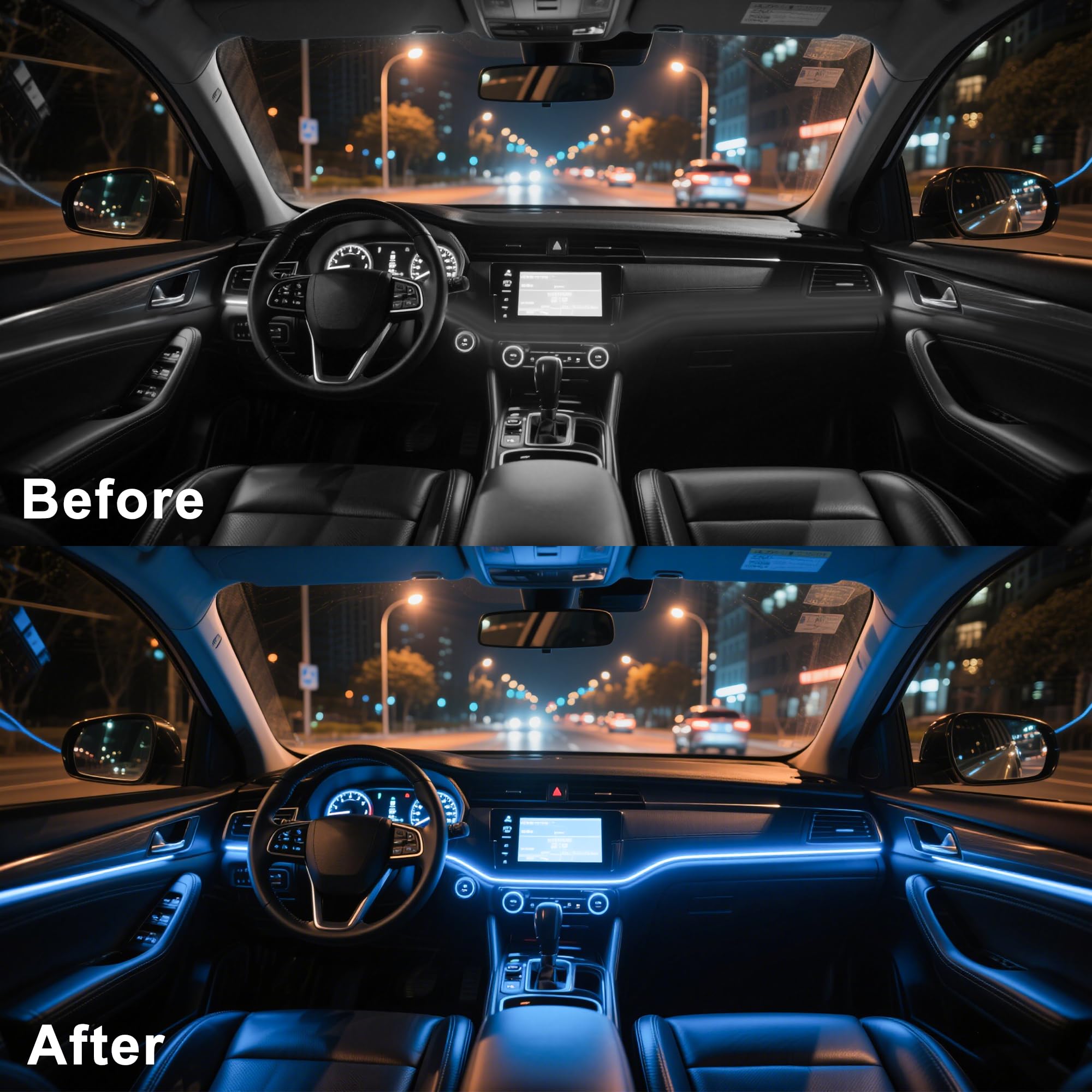 Interior Car LED Lights Wireless APP Control 5 in 1 RGB Ambient Lighting Kit with 236" Fiber Optic, 16 Million Colors Music Sync Waterproof LED Strip Lights for Cars Trucks SUVs Auto Interior Decor