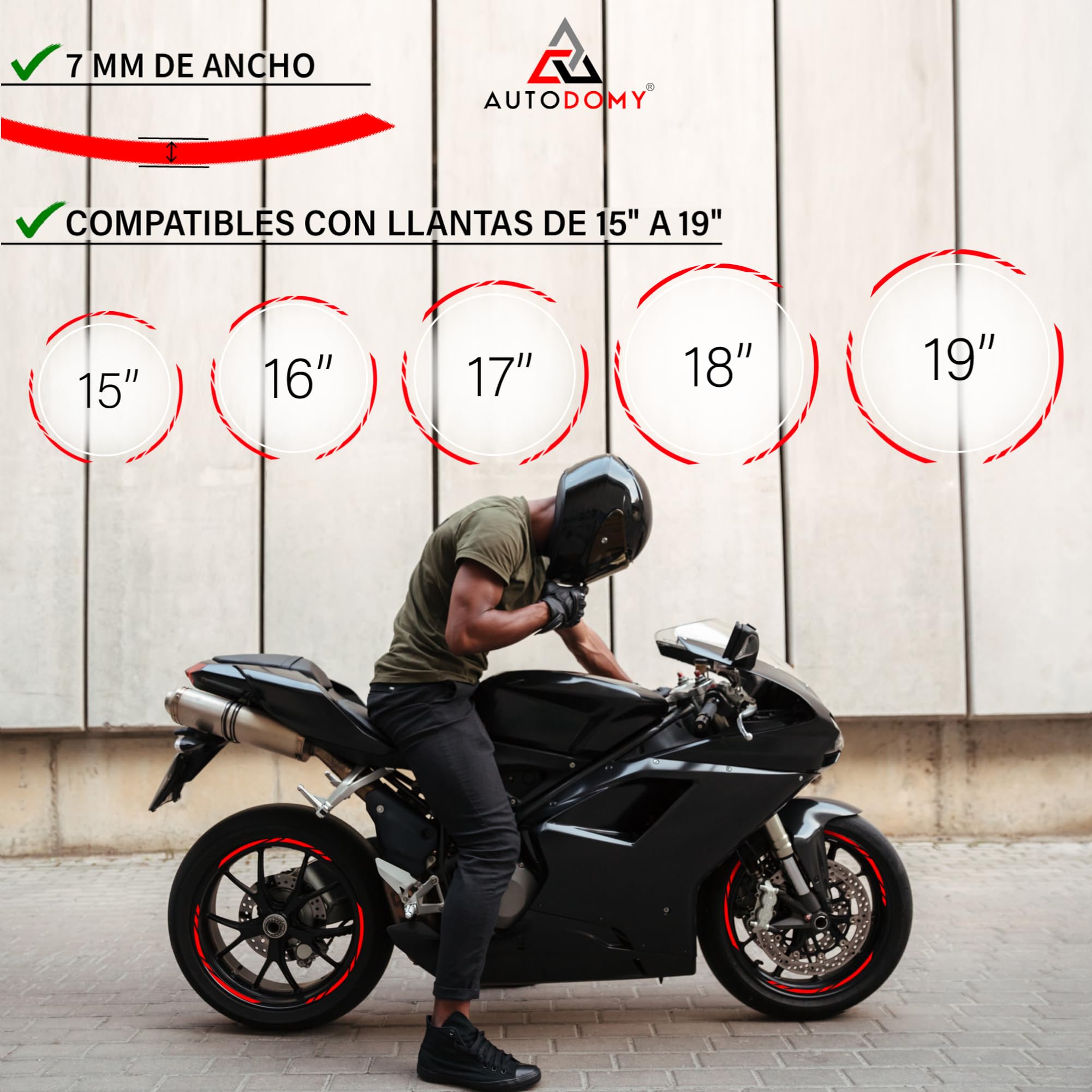 Autodomy Naklejki na Felgi Motocyklowe | Pełny Zestaw na 2 Felgi od 15" do 19" Cal | Odporne na Deszcz, Słońce, Tłuszcz i Olej | Sportowy Design (Srebrny)