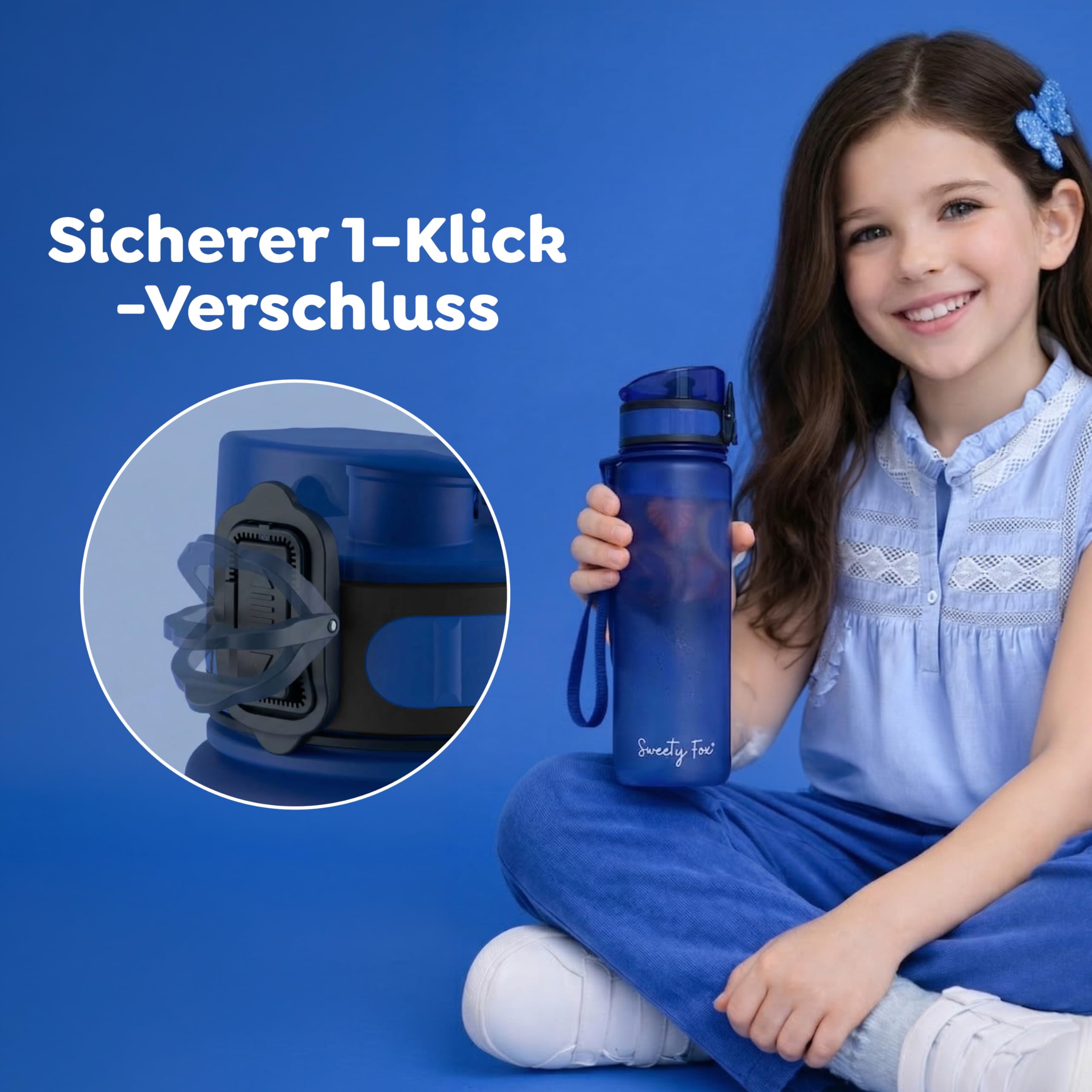 Sweety Fox Trinkflasche Kinder Kohlensäure Geeignet 500ml, Blau - Trinkflasche Sport 100% Auslaufsicher & Wasserflasche Spülmaschinenfest - 5