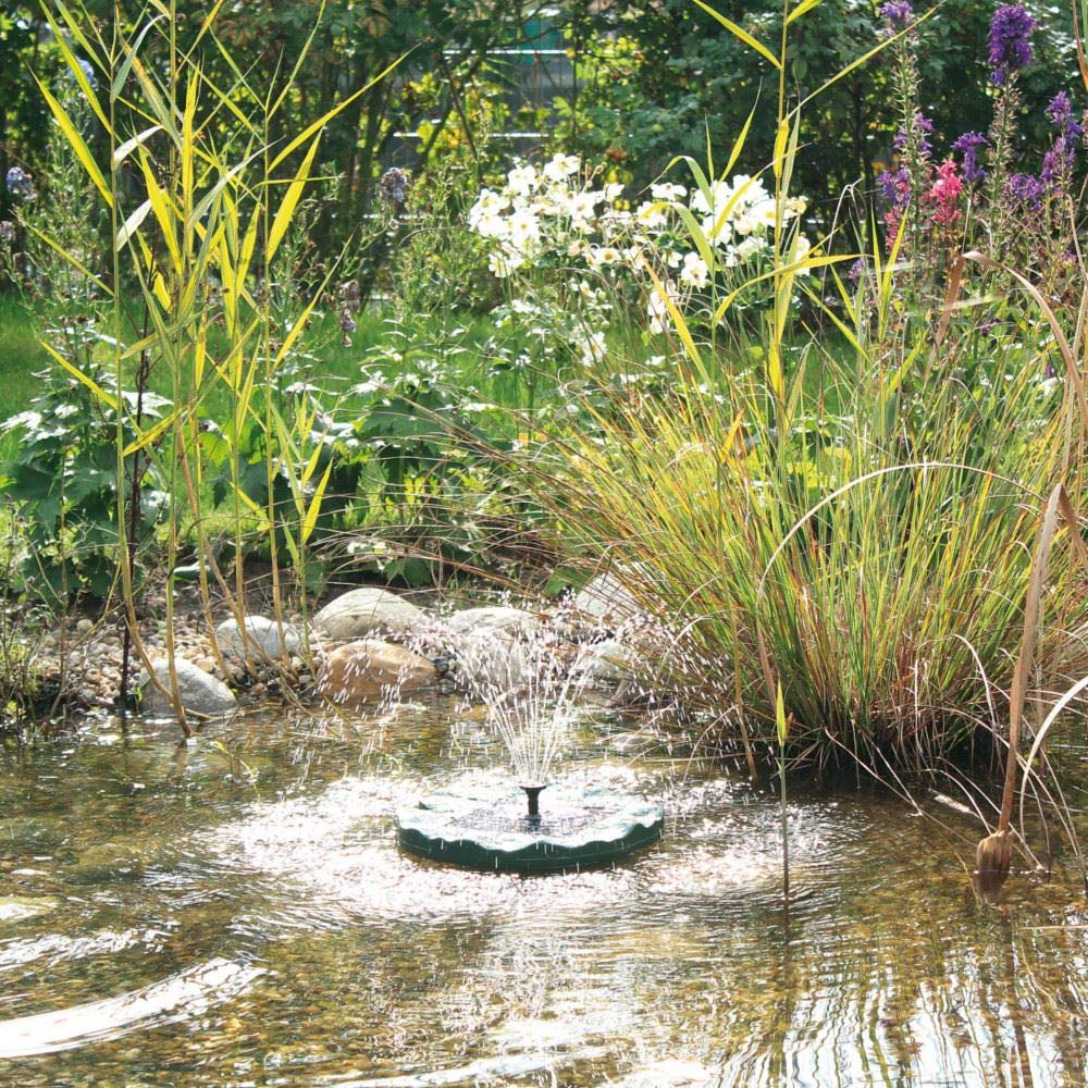 Pontec PondoSolar Lily Island Solarwasserspielpumpe mit Akku, grün - Solarfontäne für Teich und Kleingarten