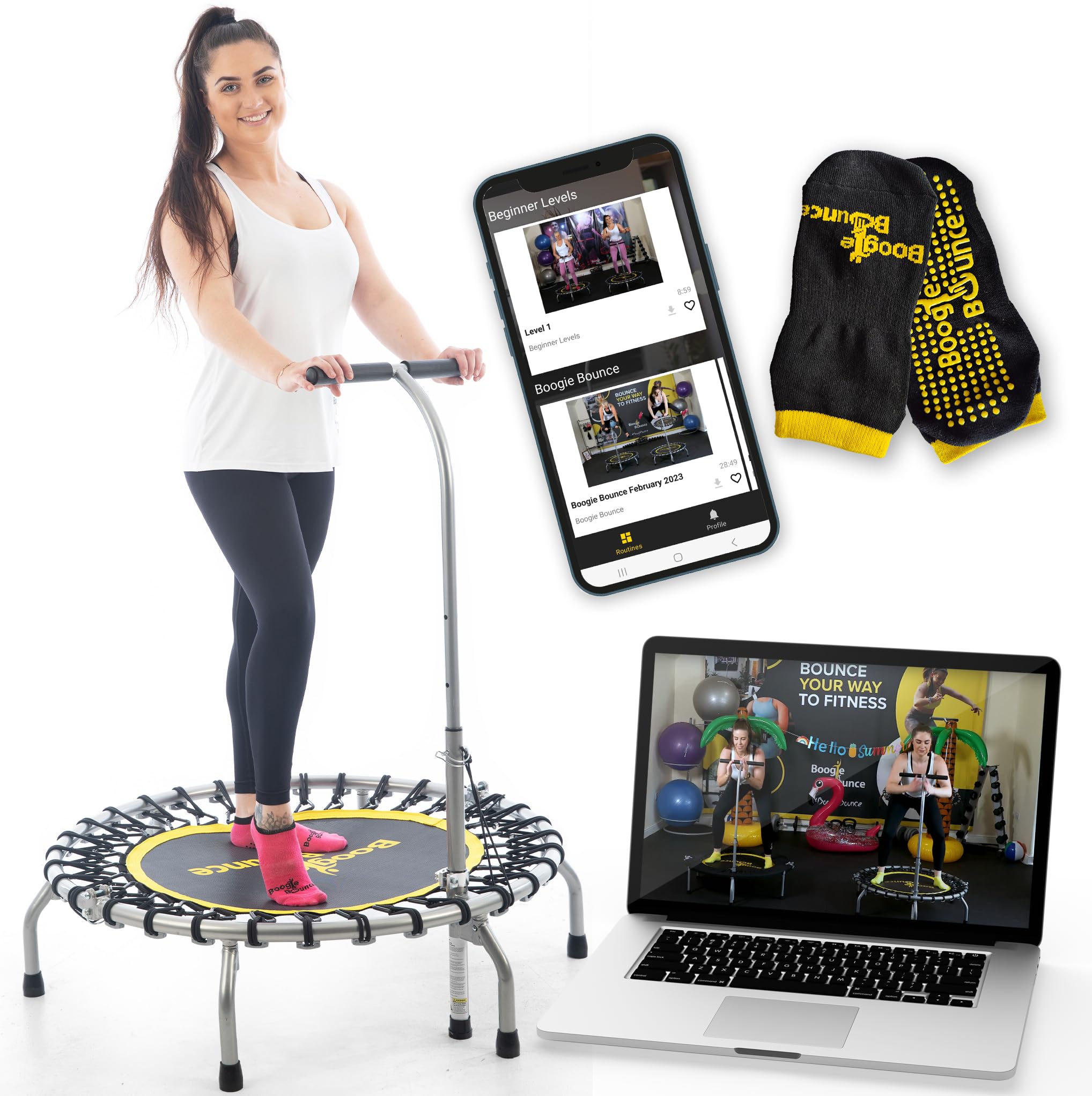 Boogie Bounce Elite Bungee Rebounder | Double Folding & Super-Quiet Rebounder For Adults & Children | Adjustable T-Bar Handle & 20st Weight Limit
