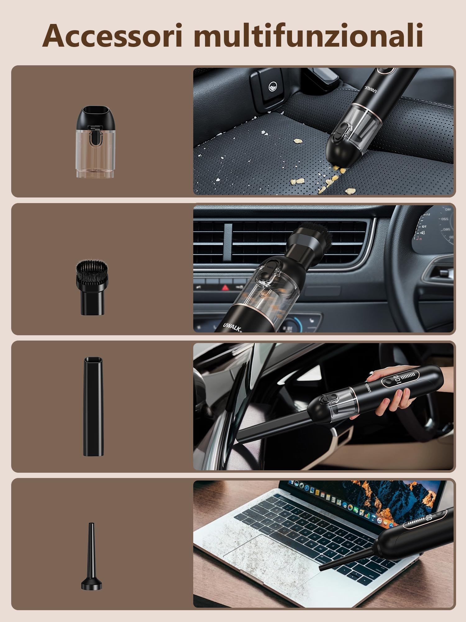 Aspirapolvere Portatile Senza Fili Aspirabriciole: 19000Pa Aspiratore 7500mAh Batteria - Mini Potente Aspirapolvere per Auto con 3 Filtri - USB Ricaricabile Aspiratore per Auto Peli Animali Casa Letto