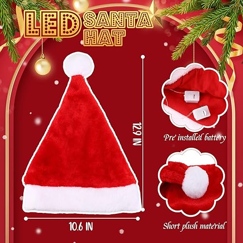 Miniatura 4 de Leyndo Juego de 4 sombreros de Papá Noel de felpa iluminados y bombilla LED de Navidad, suéter de decoración de fiesta de Navidad, sombreros