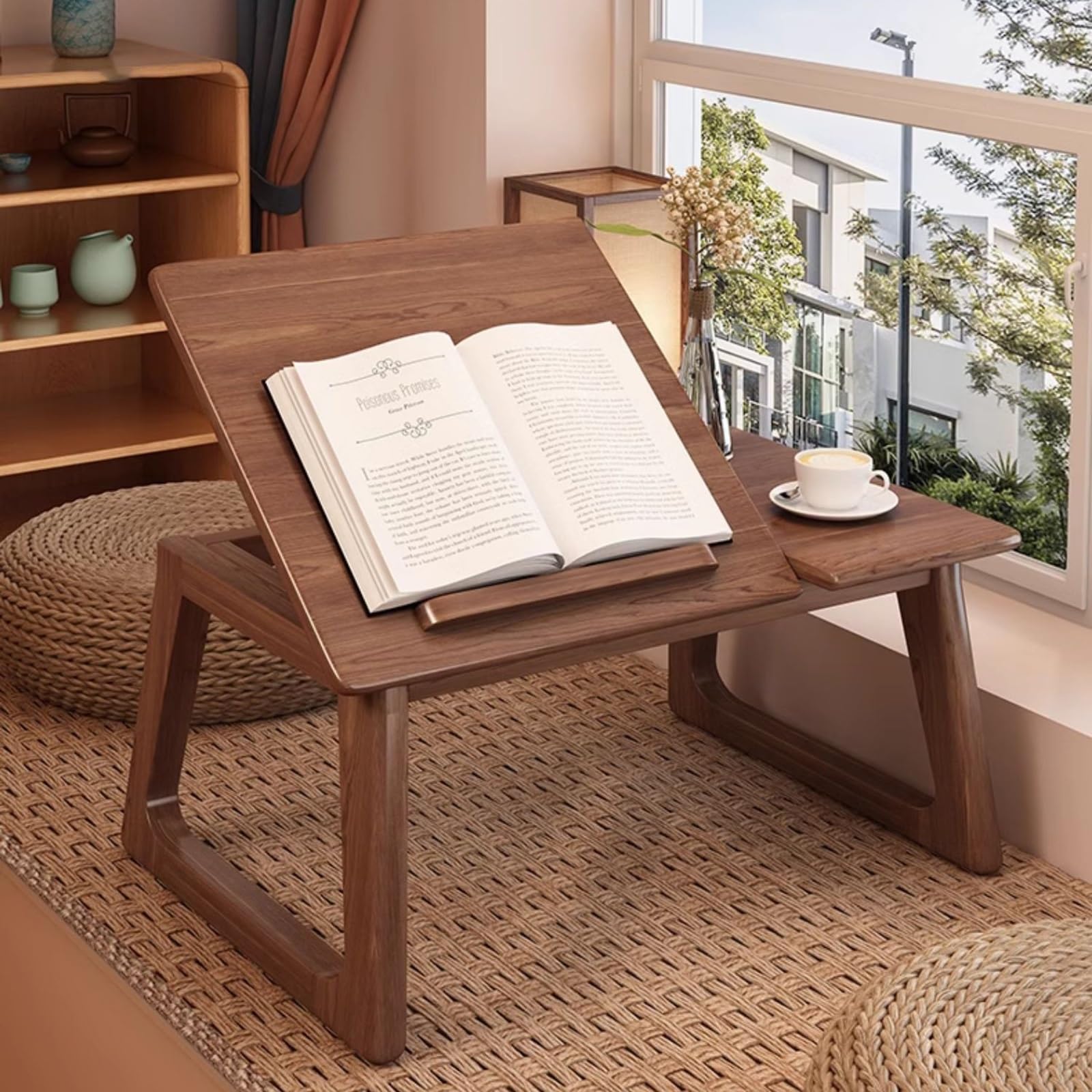 MESCXTY Foldable Japanese Coffee Tatami Table for Living Room Bedroom Floor Solid Wood(Walnut Color,31.5 * 12.2 13.8in)