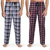 Men's Comfortable Matte Fleece Holiday Sleep 100% Polyester Pants 2 Packs, Grey Plaid, Medium