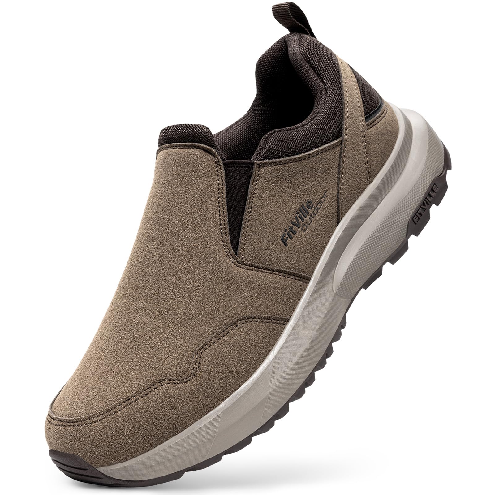 FitVille Men's Wide Slip-On Hiking Shoes Walking Loafers with Arch Support