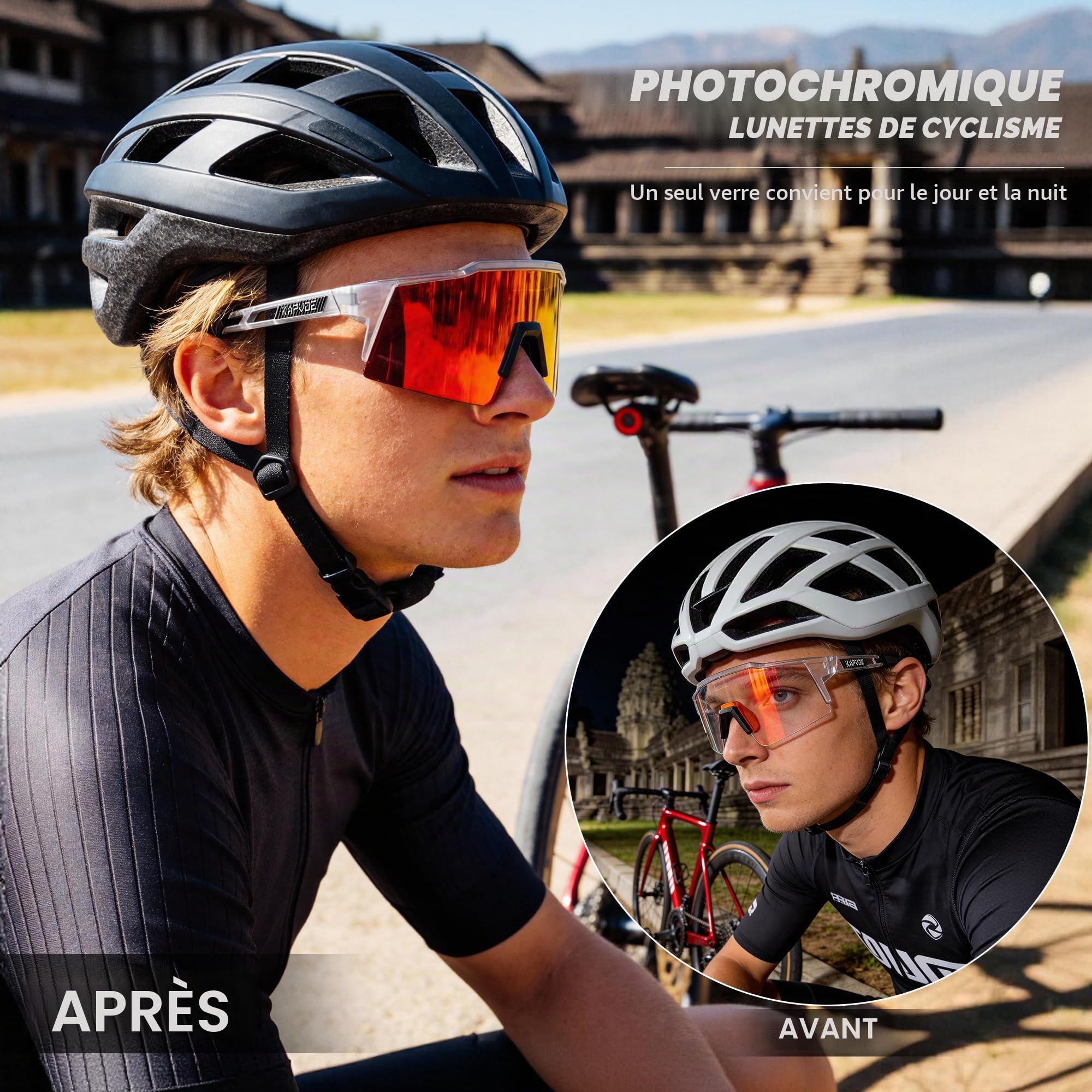 KAPVOE Lunettes Cyclisme Photochromique Tr90 Cadre Vélo VTT Protection UV400 K9023
