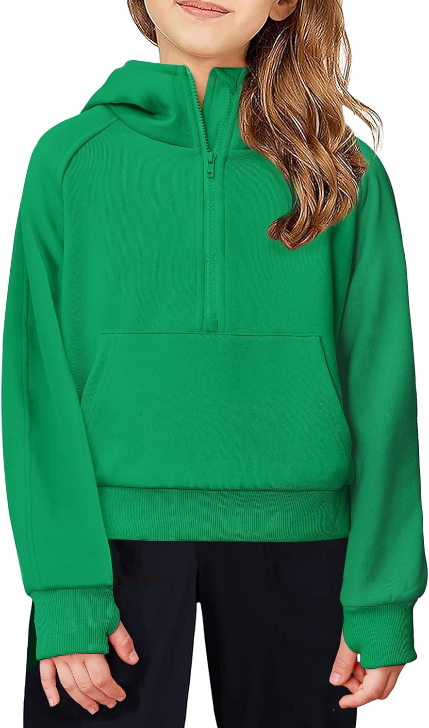 Arshiner Girls Half Zip Sweatshirt Fleece Hooded Pullover for Teen Long Sleeve Tops Fall Winter Clothes Thumb Hole