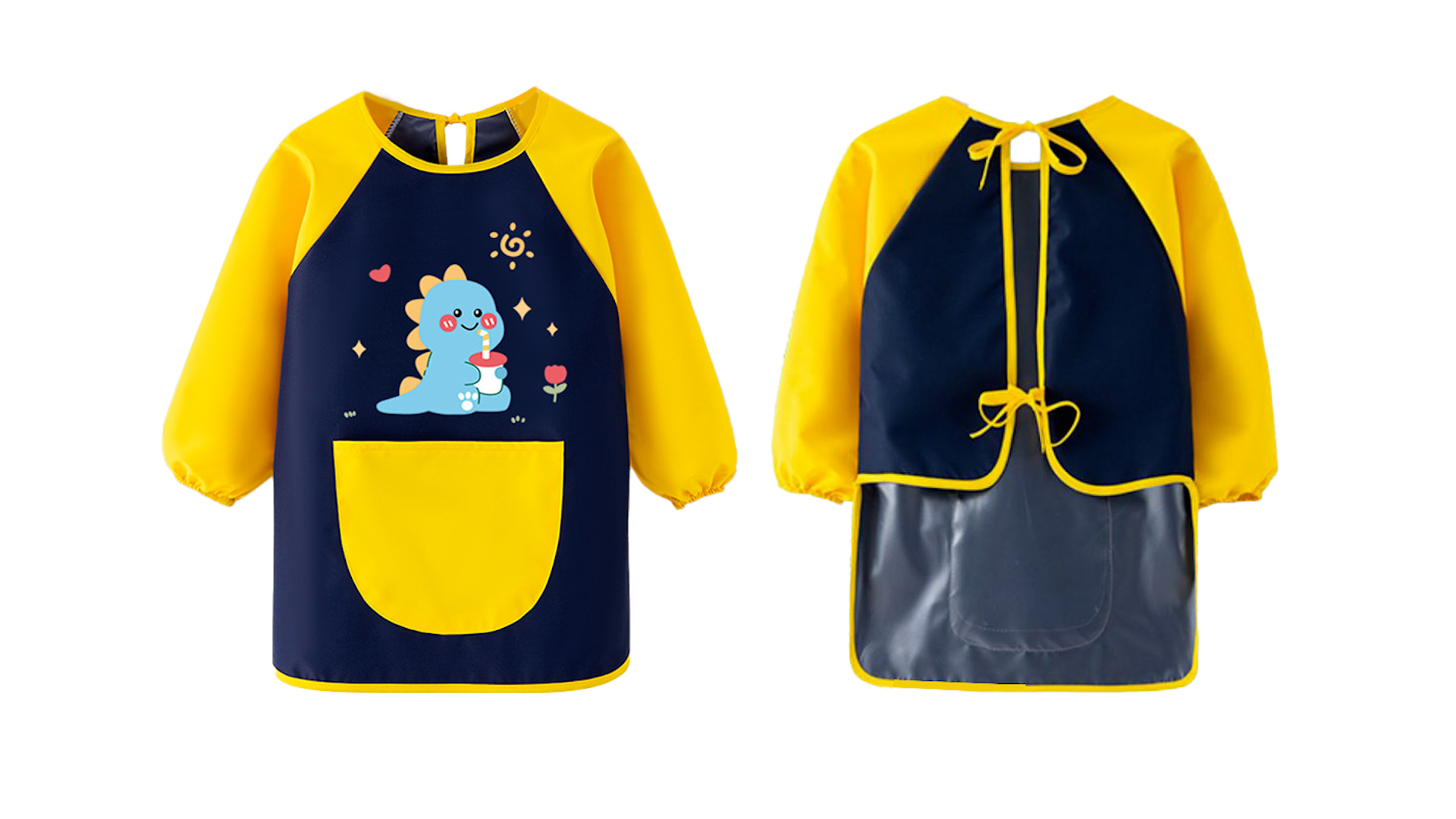 Tablier De Peinture Enfant étanche – Motifs Dinosaures – Avec Manches, Poches, Fermeture éclair – Pour 6-13 Ans – Lavable