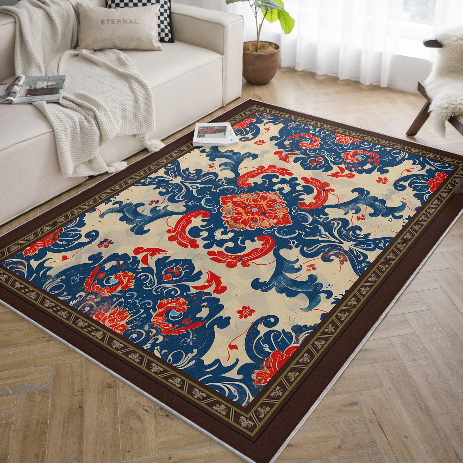 Paisley Flowers Teppich 180x240 Waschbarer Wohnzimmerteppich