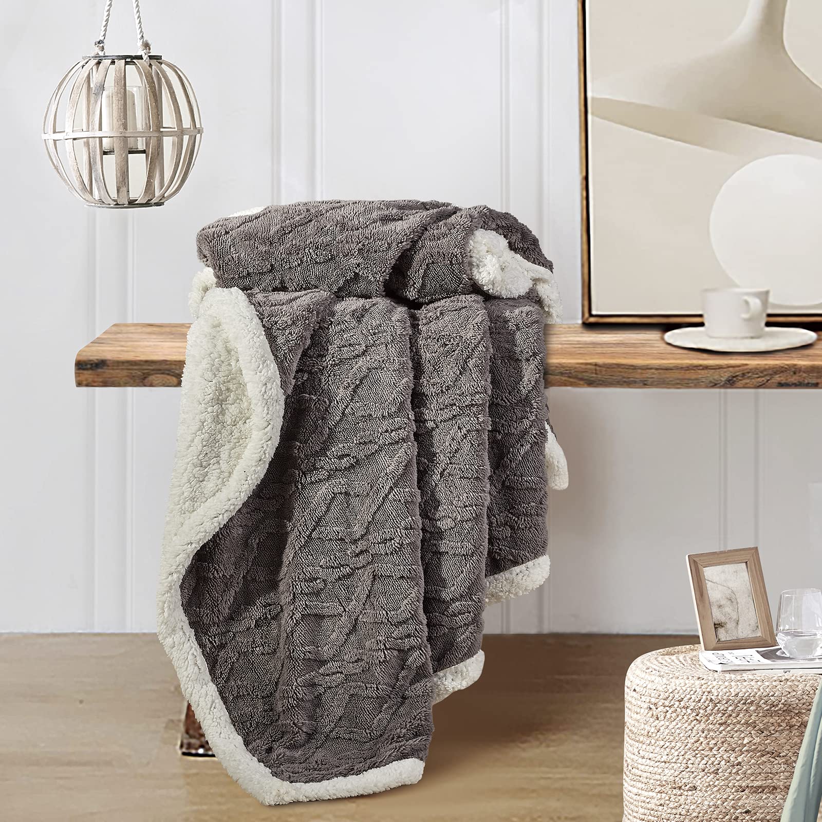 KASYLAN Sherpa Fleece Blankets Flannel Throw for Couch Sofa Throw Size -127x152cm Grey - Image 4