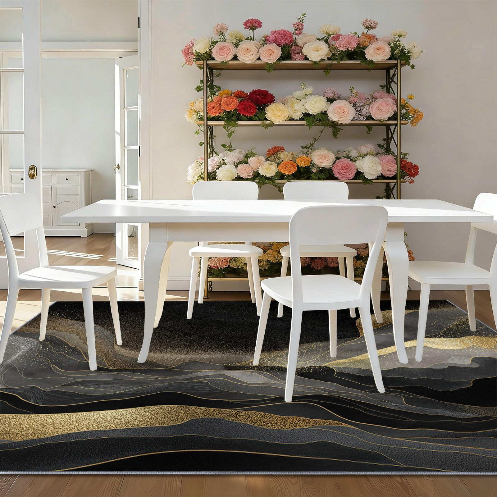 Modny luksusowy styl, zmywalny, czarny dywan do salonu, 60 x 110 cm