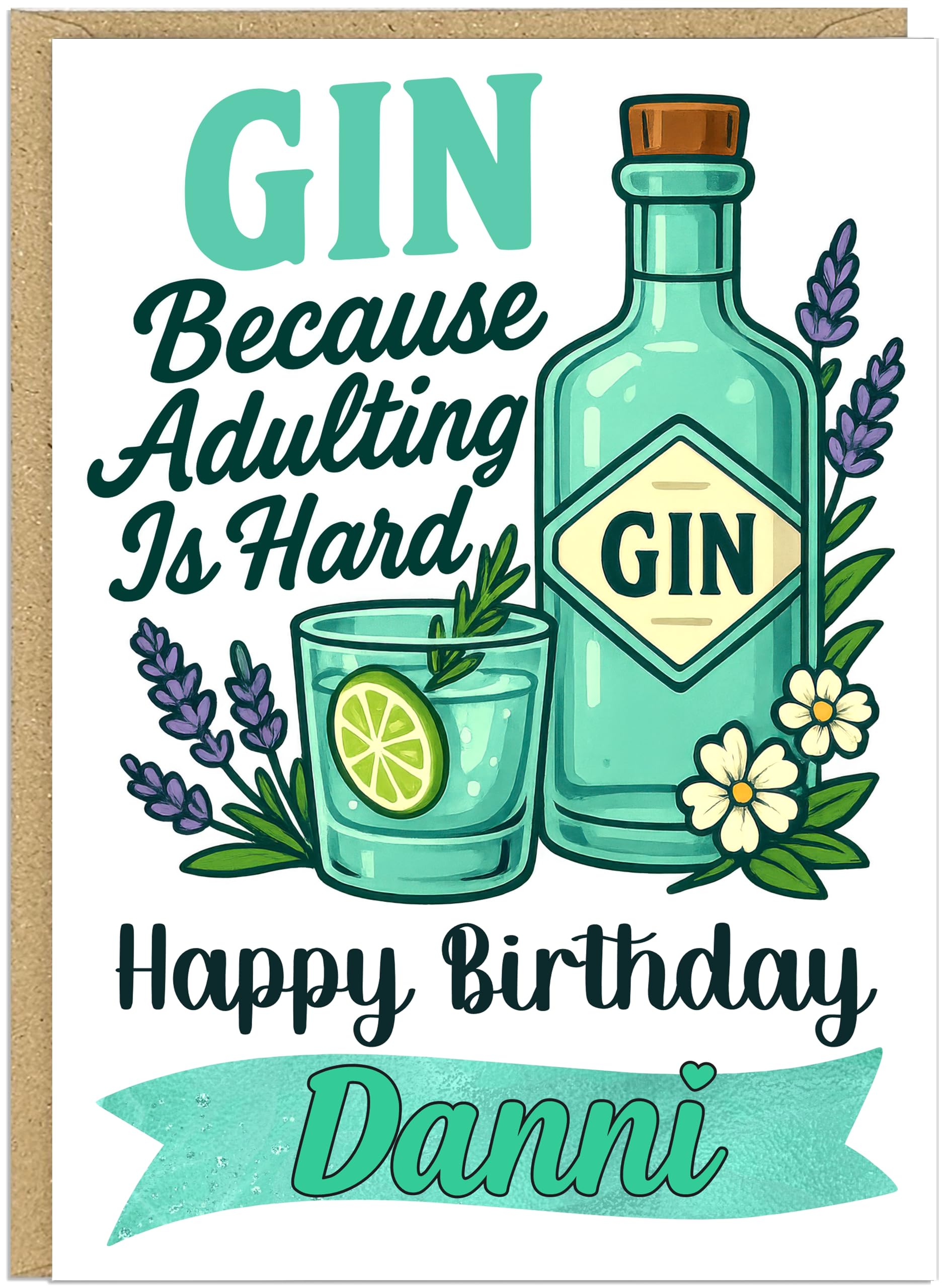 Personalised Alcohol Themed Birthday Cards - Custom Own Name With 9 Fun Designs Gin Margaritas Mimosas Prosecco Rosé Rum Tequila Vodka Whiskey Wine - Happy Birthday Greeting Cards A5 (Gin)