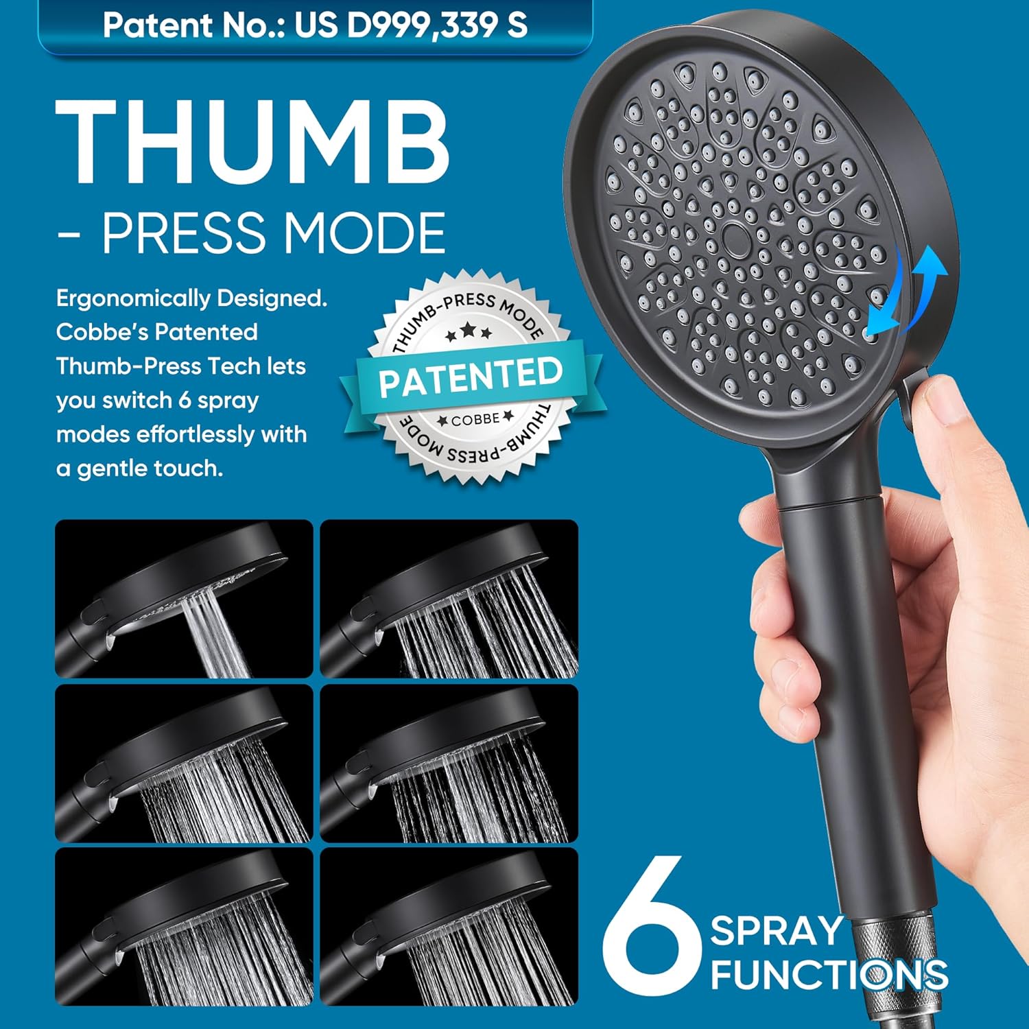 Cobbe Filtered Shower Head with Handheld, High Pressure 6 Spray Mode Showerhead with Filters, Water Softener Filters Beads for Hard Water - Remove Chlorine - Reduces Dry Itchy Skin, Matte Black - Image 5