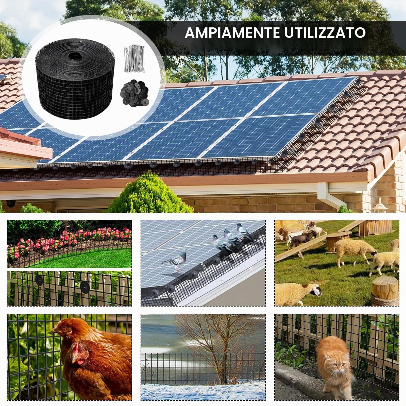 Dissuasore per Piccioni per Pannelli Solari 20 cm x 30 m, PVC Zincato Dissuasore per Uccelli, Rete per Uccelli per Impianti Fotovoltaici per la Protezione, Rete di Protezione per Tetti