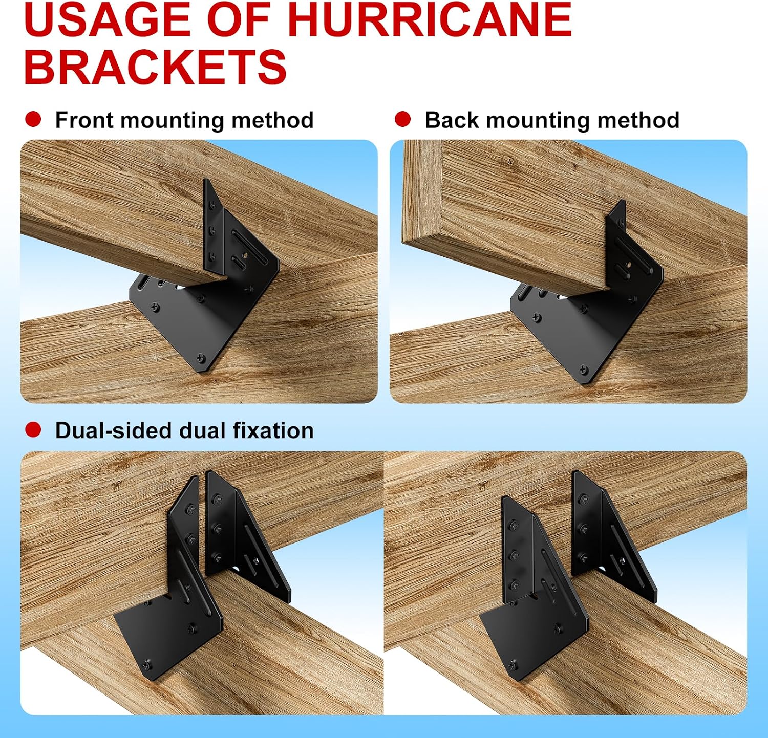 Black Hurricane Ties for Rafter 30 PCS ，16 Gauge 1.2mm，Heavy Duty Joist Hangers for Roofing Trusses Wood，Roofing Trusses 360 Screws