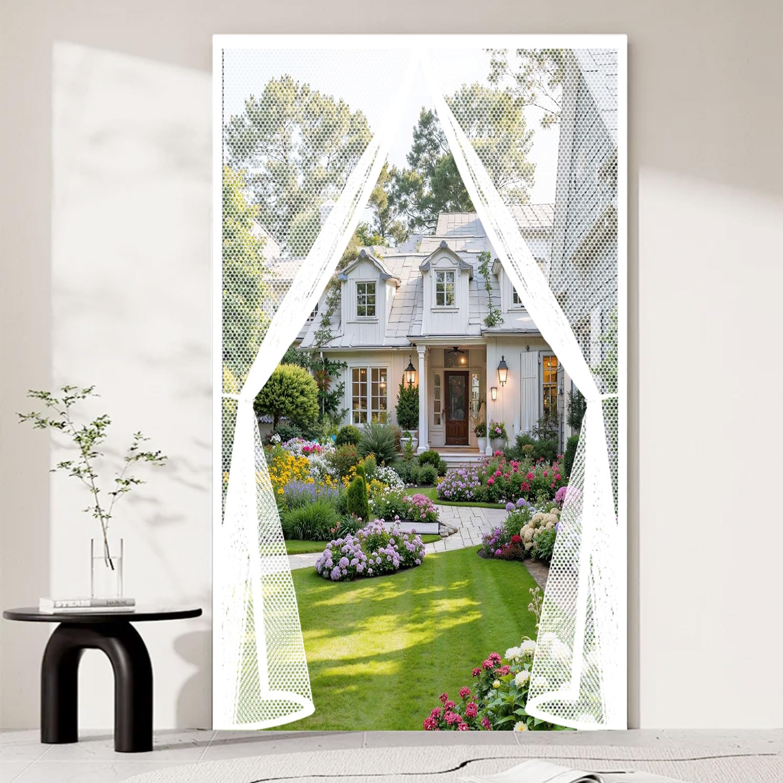 Guojun White Fly Screens For Doors 145 X 300 Cm Heavy Duty Self-Sealing No Gap Anti Mosquito Screen Mesh Curtain Easy To Install Without Drilling For Patio Bedroom Sliding Kitchen,