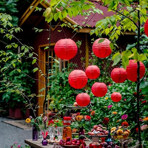 Miniatura 2 de Juego de 25 faroles de papel rojos para cumpleaños, bodas y ocasiones especiales Avoseta
