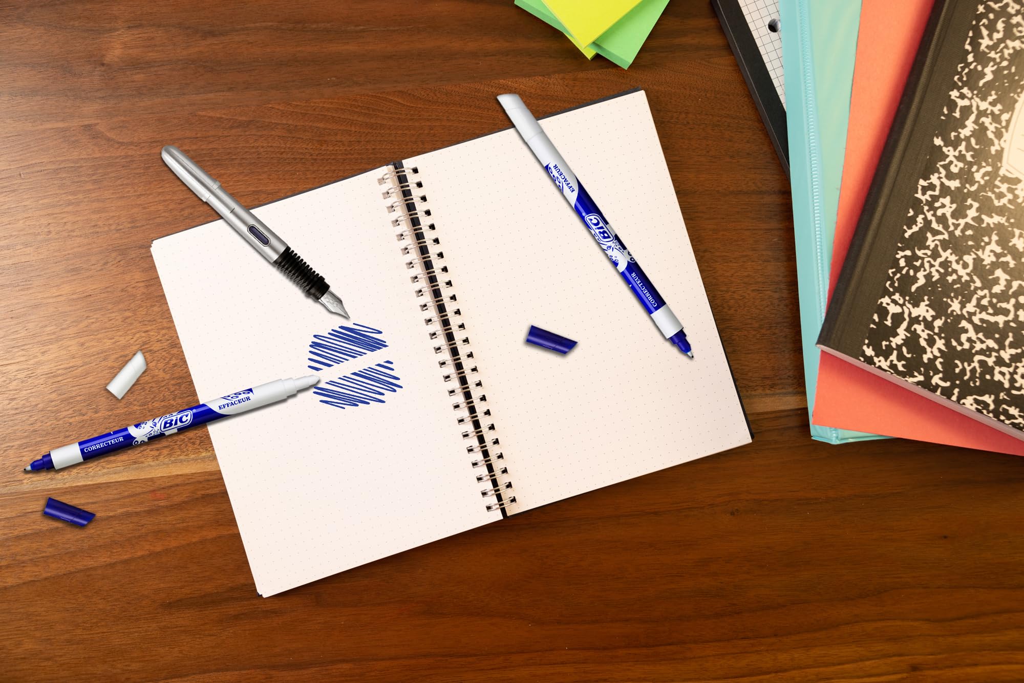 BIC Effaçeurs Réécriveurs, Correcteur pour Stylos-Plume - Encre Bleue, Présentoir de 60 effaçeurs