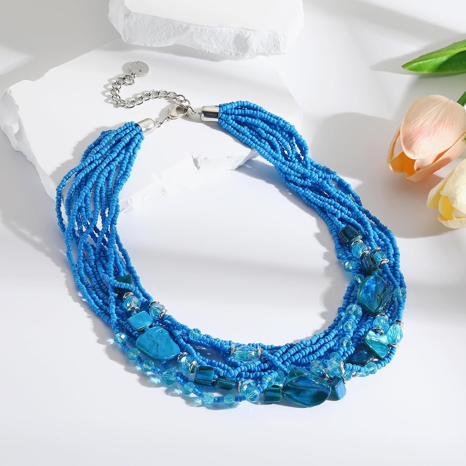 Firstmeet Stylish Multi-Layer Beaded Shell Necklace Beach Vacations Perfect Accessory for Women