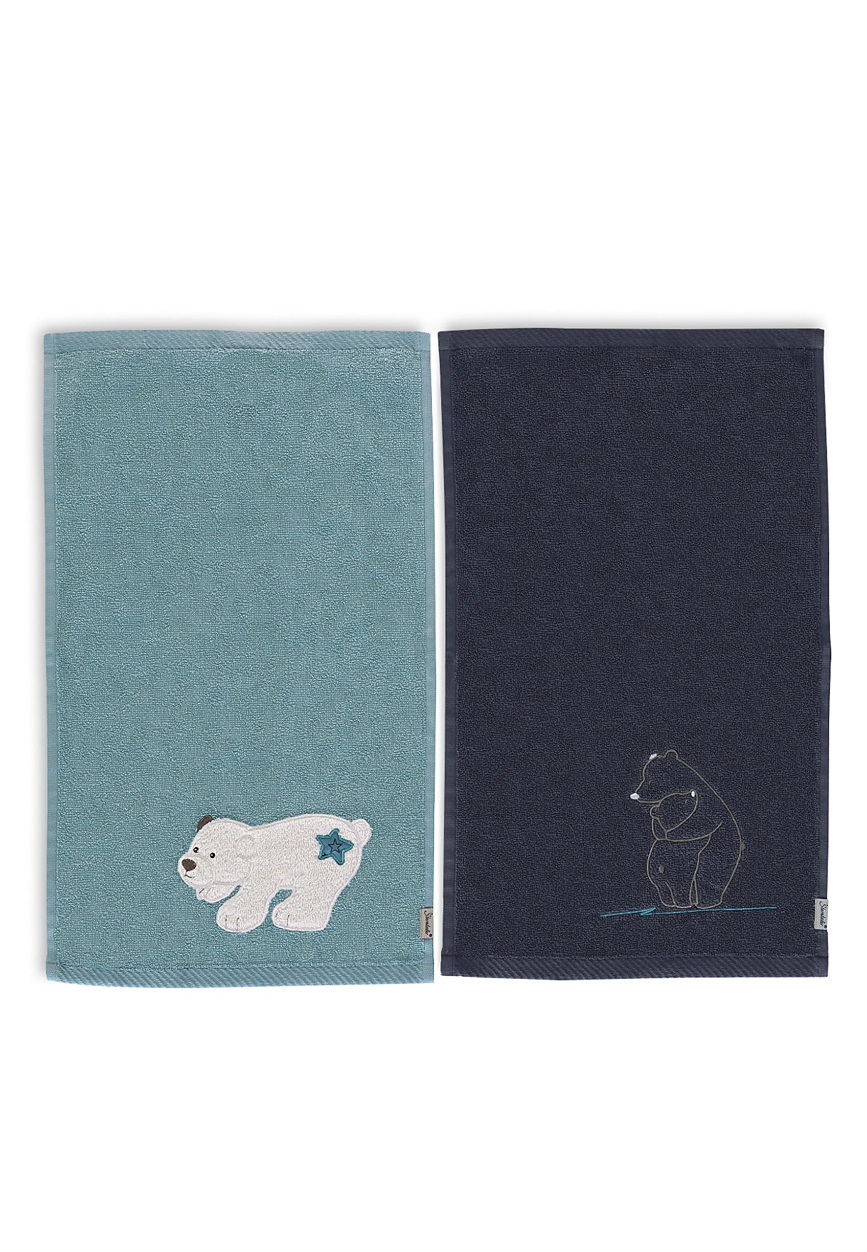 Sterntaler Baby Unisex Handtuch Kinder GOTS Doppelpack Kinderhandtücher Eisbär 30x50cm - Motiv-Badehandtuch - dunkeltürkis,