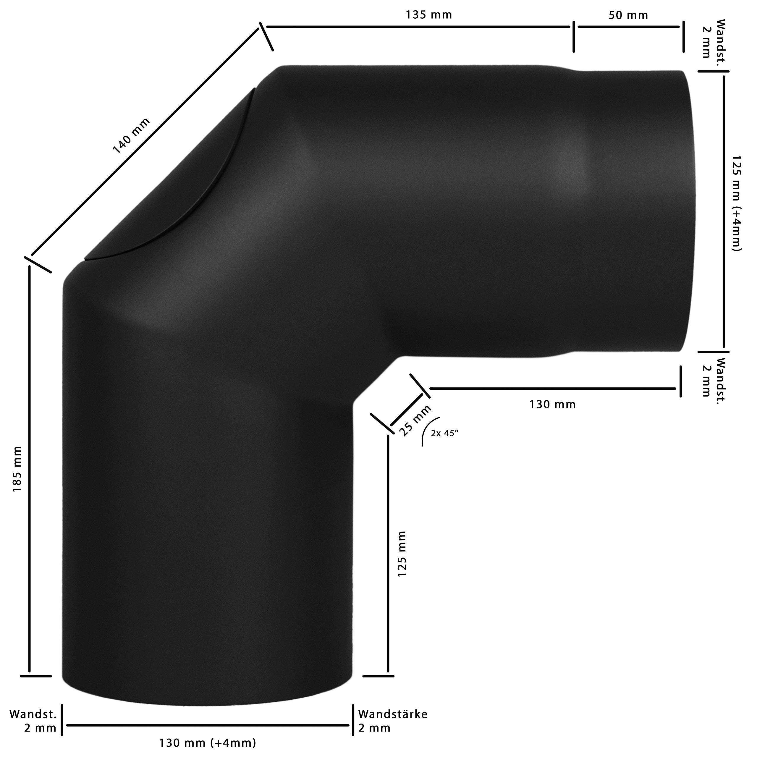 LANZZAS Rauchrohr Bogen 90° mit Tür - im Durchmesser Ø 130 mm - Farbe: schwarz - Ofenrohr/Knie-Bogen