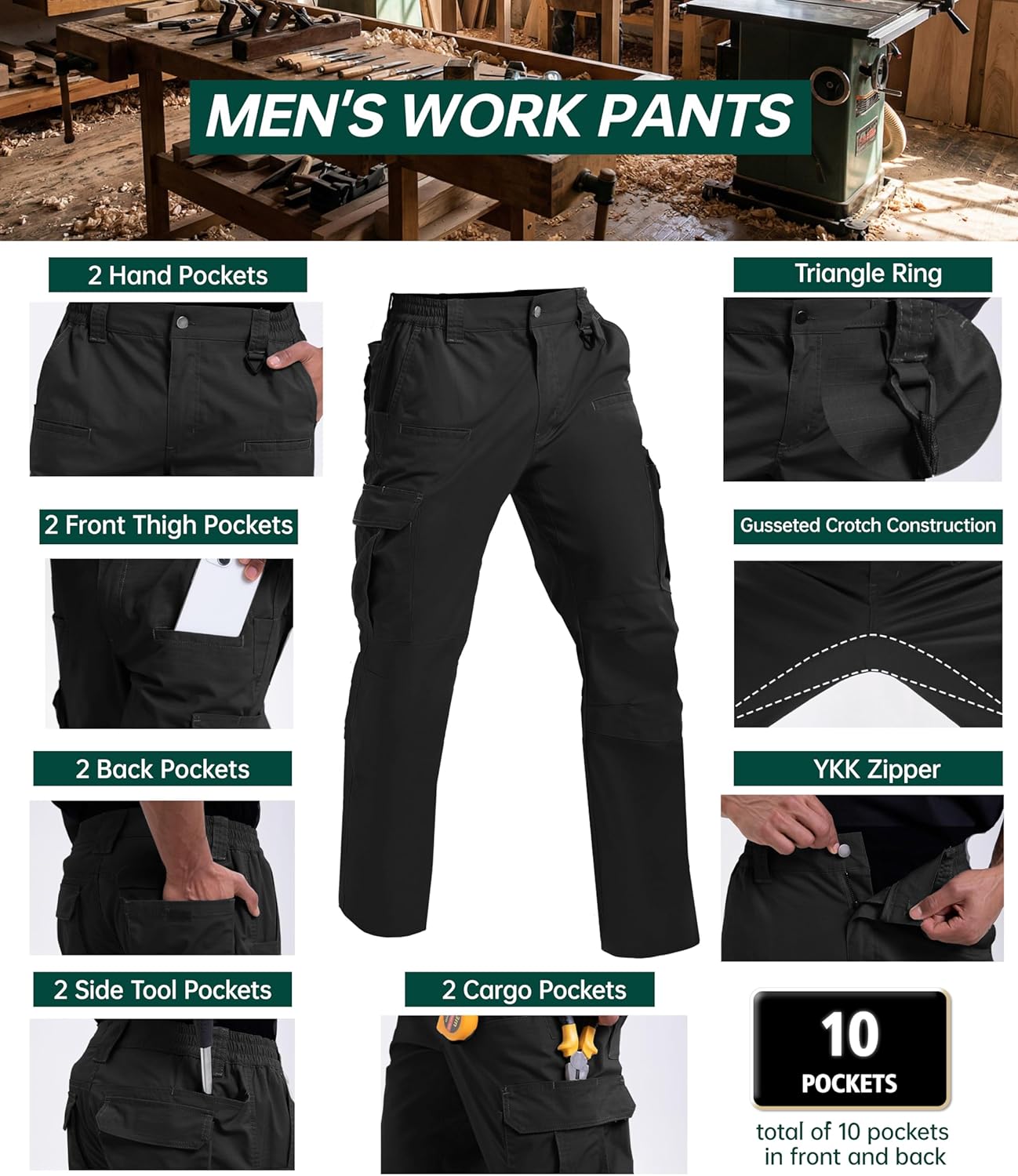 NATUVENIX Mens Work Pants Ripstop Tactical Pants for Men Lightweight Hiking Pants Men Water Resistant Cargo Pants Military - Image 3