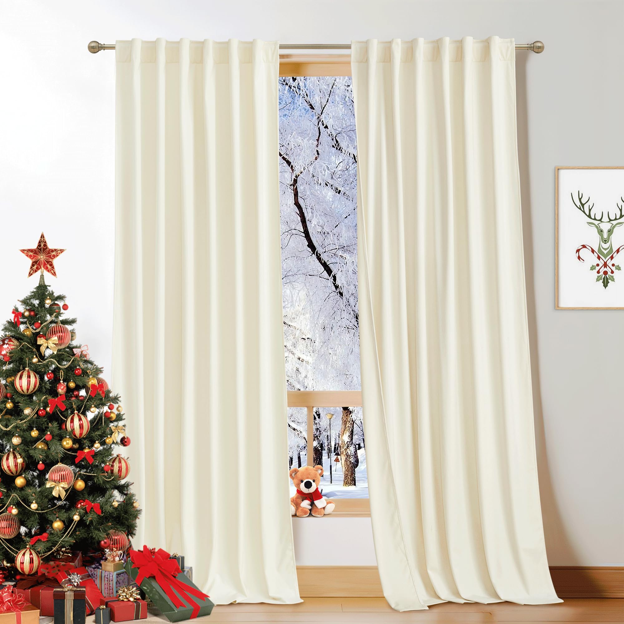 KGORGE Velvet Curtains 108 inches Long, Super Soft Room Darkening Energy Efficient Large Window Curtains & Drapes for Bedroom Living Room Kids Nursery, Ivory, W 52 x L 108 inch, 2 Panels