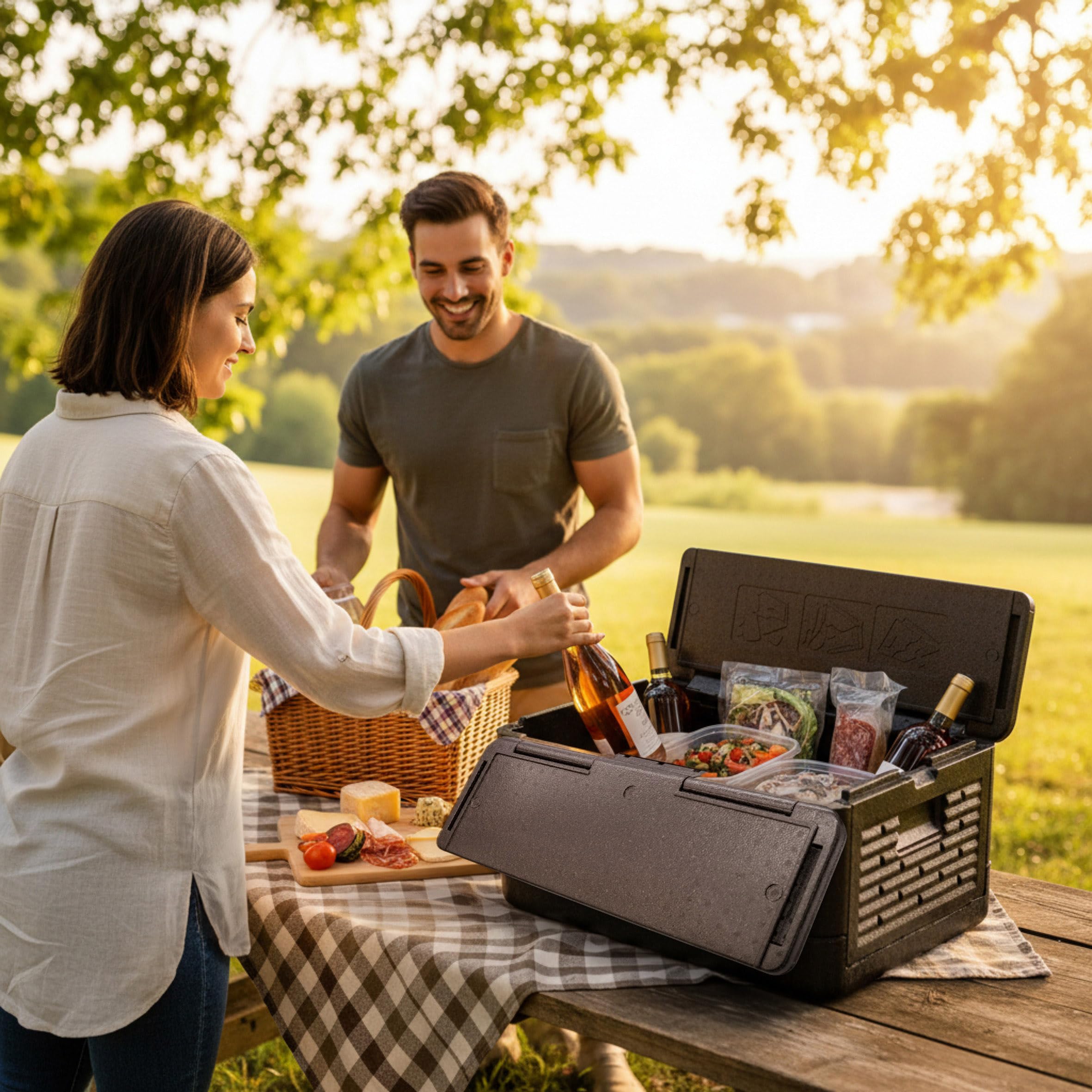 Thermobox groß faltbar schwarz zum Warmhalten und Kühlen - 42 L - Essen Warmhaltebox klappbar 60 x 41 cm - Styropor Klappbox Kühlbox Isolierbox für Speisen Getränke mit isolierendem Deckel