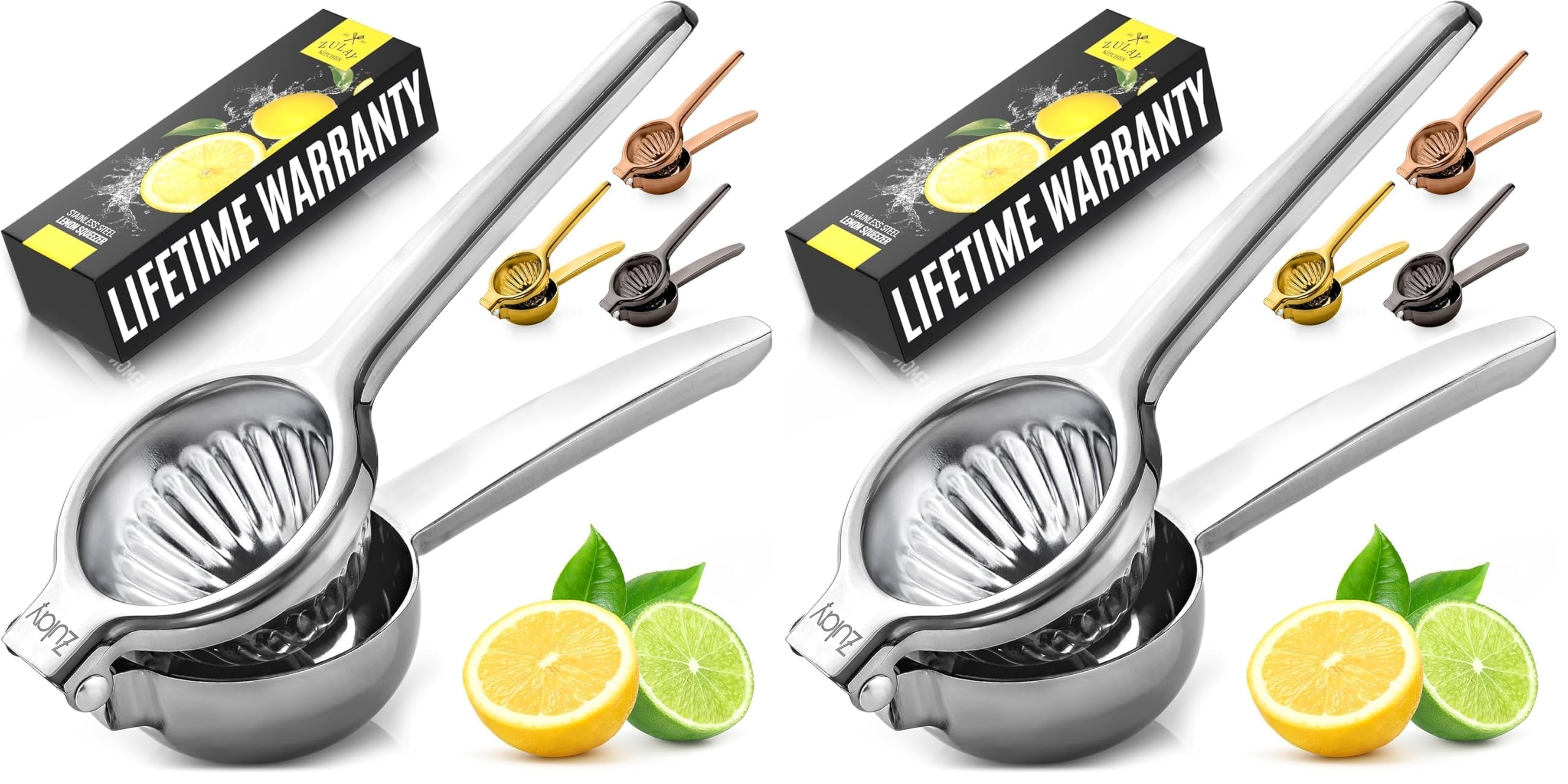 Lemon Squeezer Stainless Steel with Premium Quality Heavy Duty Solid Metal Squeezer Bowl - Large Manual Citrus Press Juicer and Lime Squeezer Stainless Steel - by Zulay Kitchen (Pack of 2)