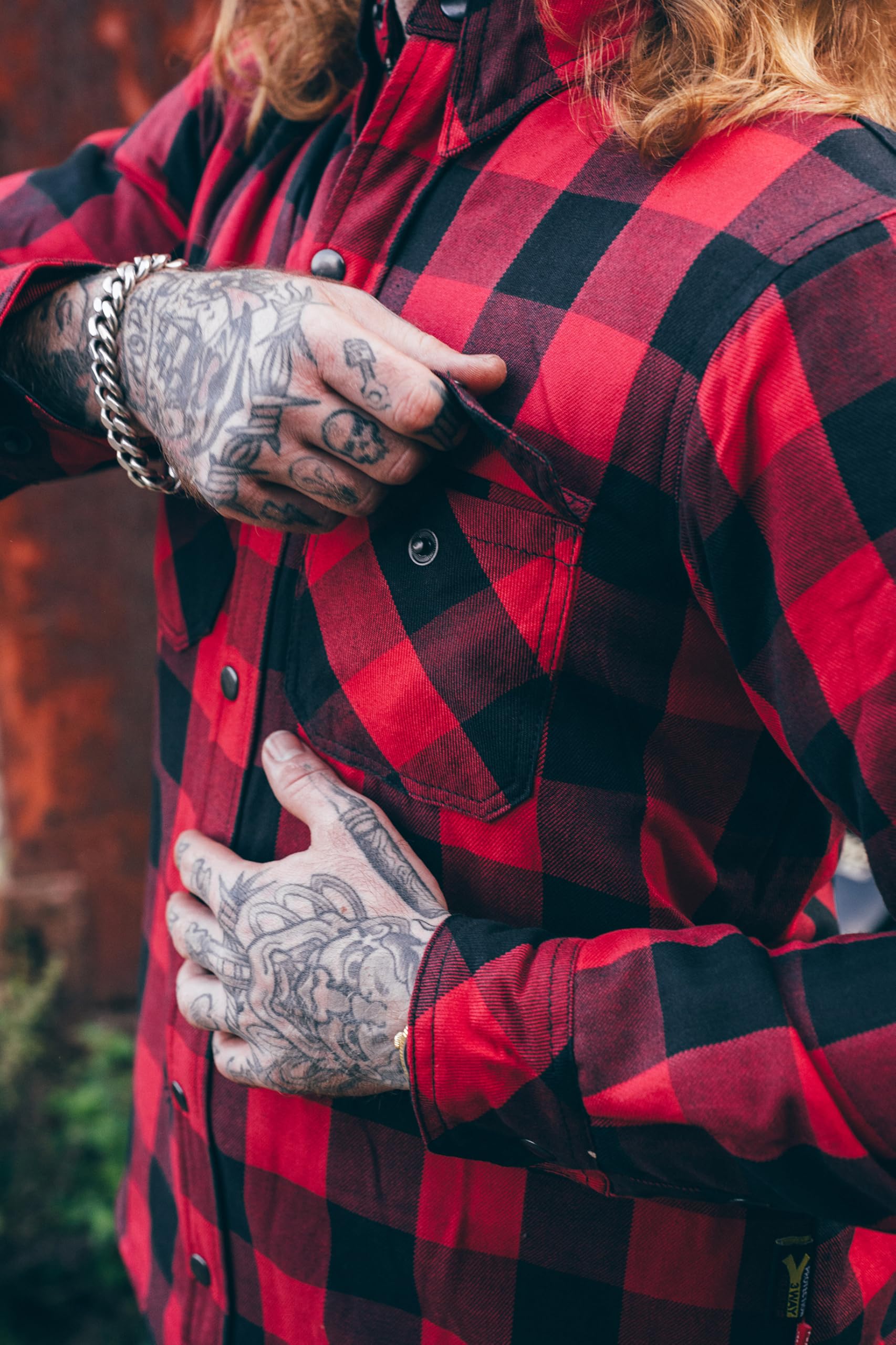 Texpeed Chemises de moto pour hommes avec protections - Veste de motard été chemise à carreaux en flanelle fabriquée avec Aramid - Protection (EN 1621-1) - Rouge - XXL