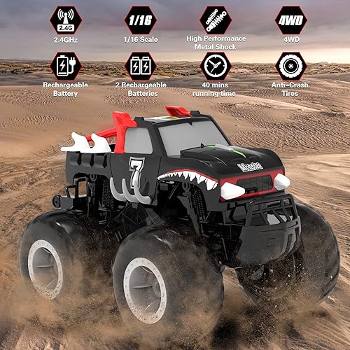 Vista 30 de STEMTRON Coche de control remoto anfibio para niños de 2.4 GHz 1:16 todo terreno, todo terreno, todoterreno, a control remoto, camión monstruo