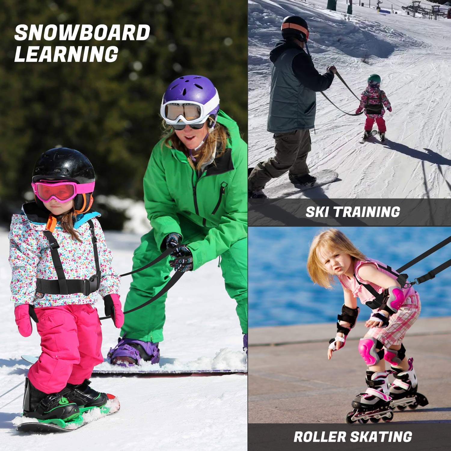 Odoland Imbracatura da Allenamento da Sci e Snowboard con Guinzaglio Rimovibile e Maniglia Sollevamento - Guinzaglio per Sci - Perfetto per i Bambini e Sciatori Principianti